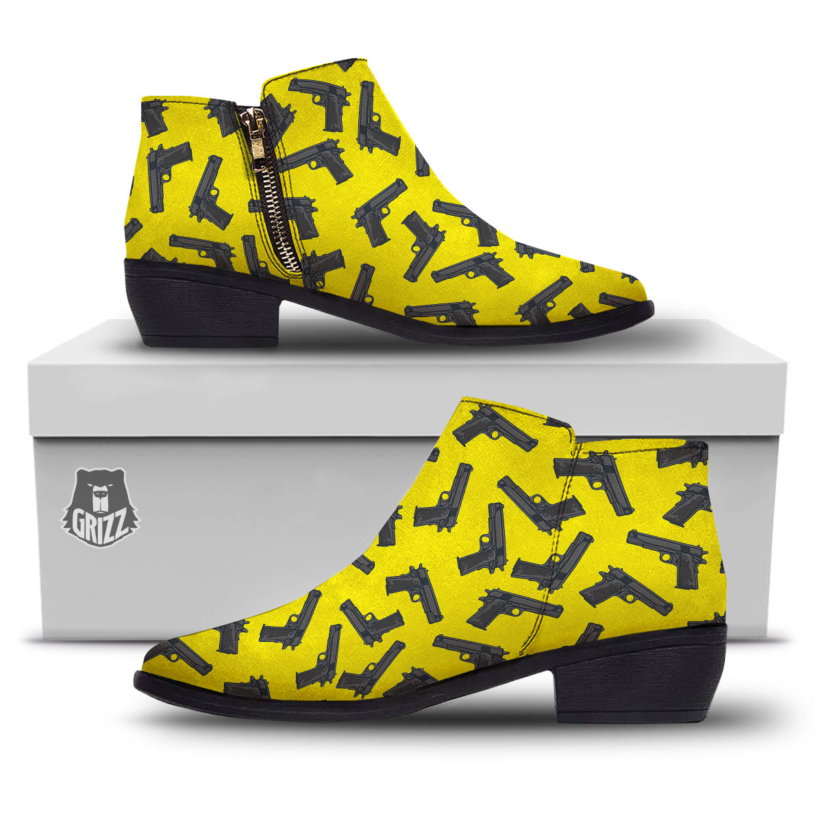 Guns Military Print Pattern Ankle Boots-grizzshop
