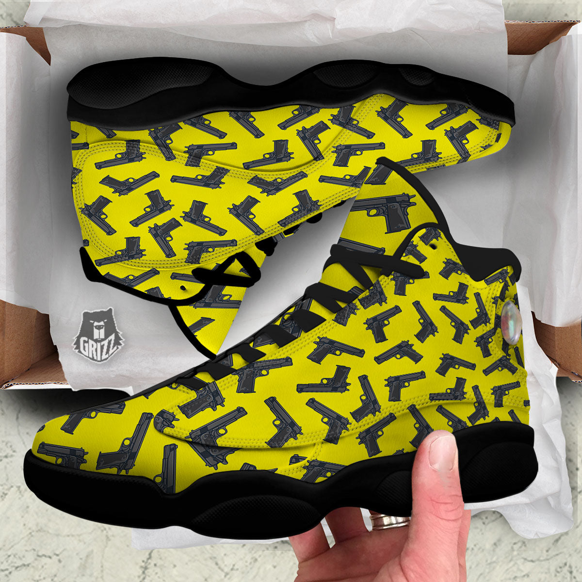 Guns Military Print Pattern Black Basketball Shoes-grizzshop