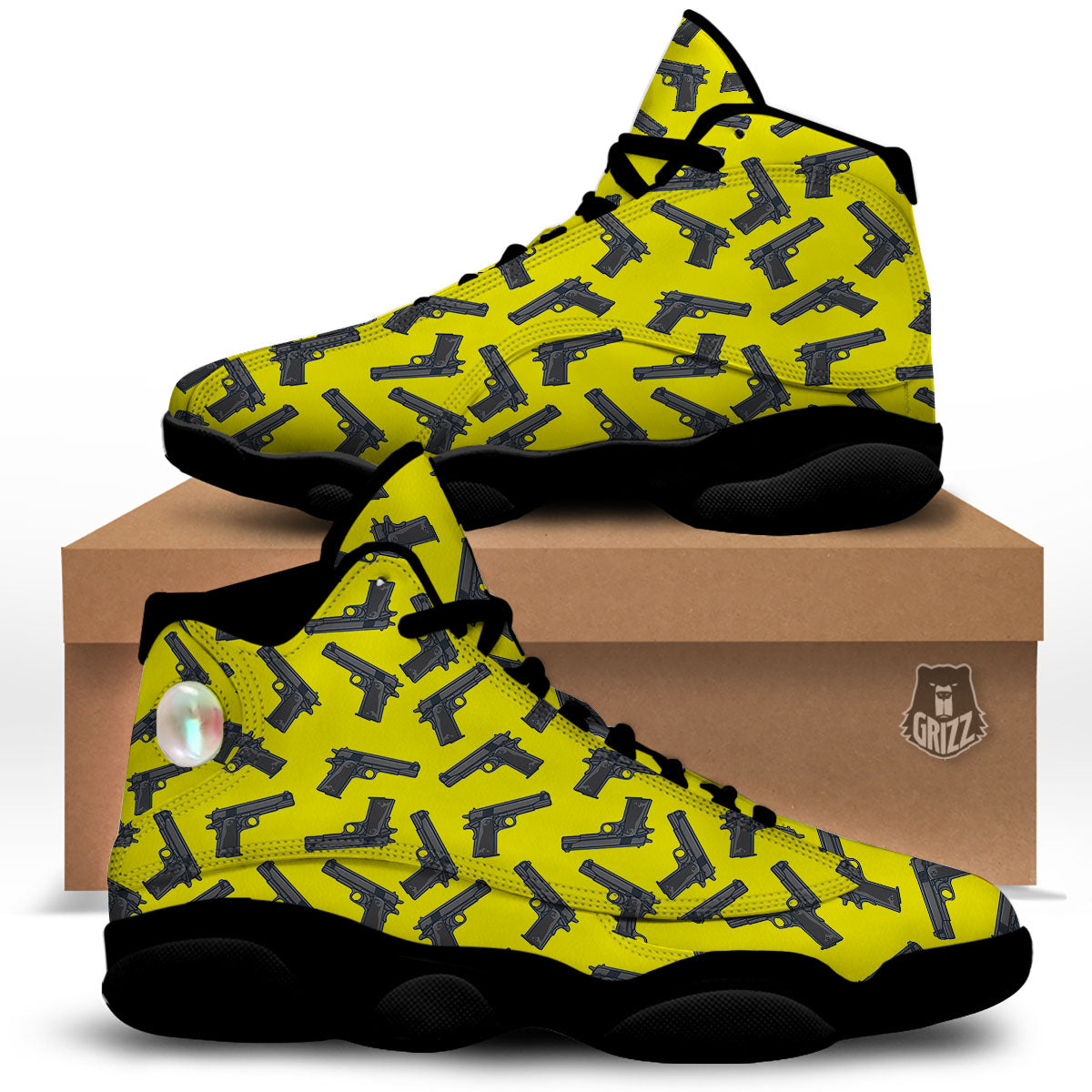 Guns Military Print Pattern Black Basketball Shoes-grizzshop