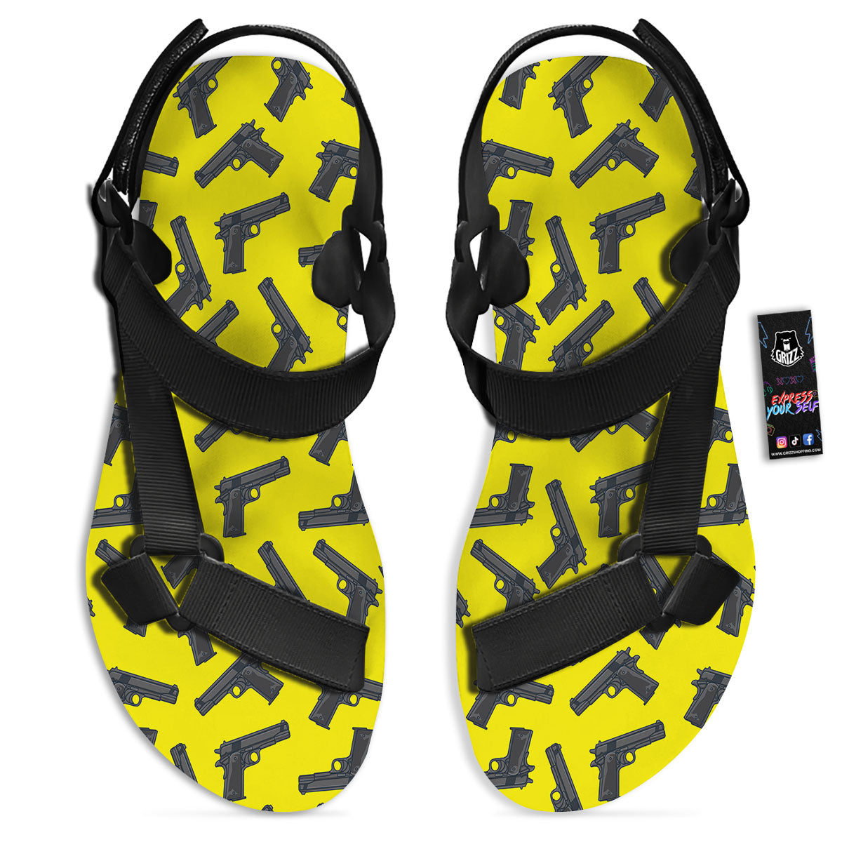 Guns Military Print Pattern Black Open Toe Sandals-grizzshop