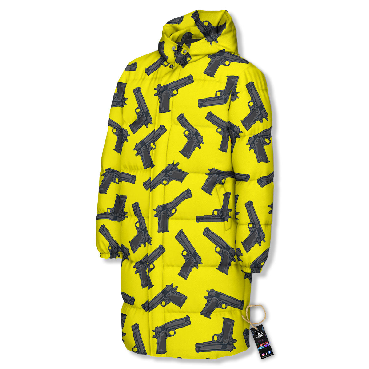Guns Military Print Pattern Long Down Jacket-grizzshop