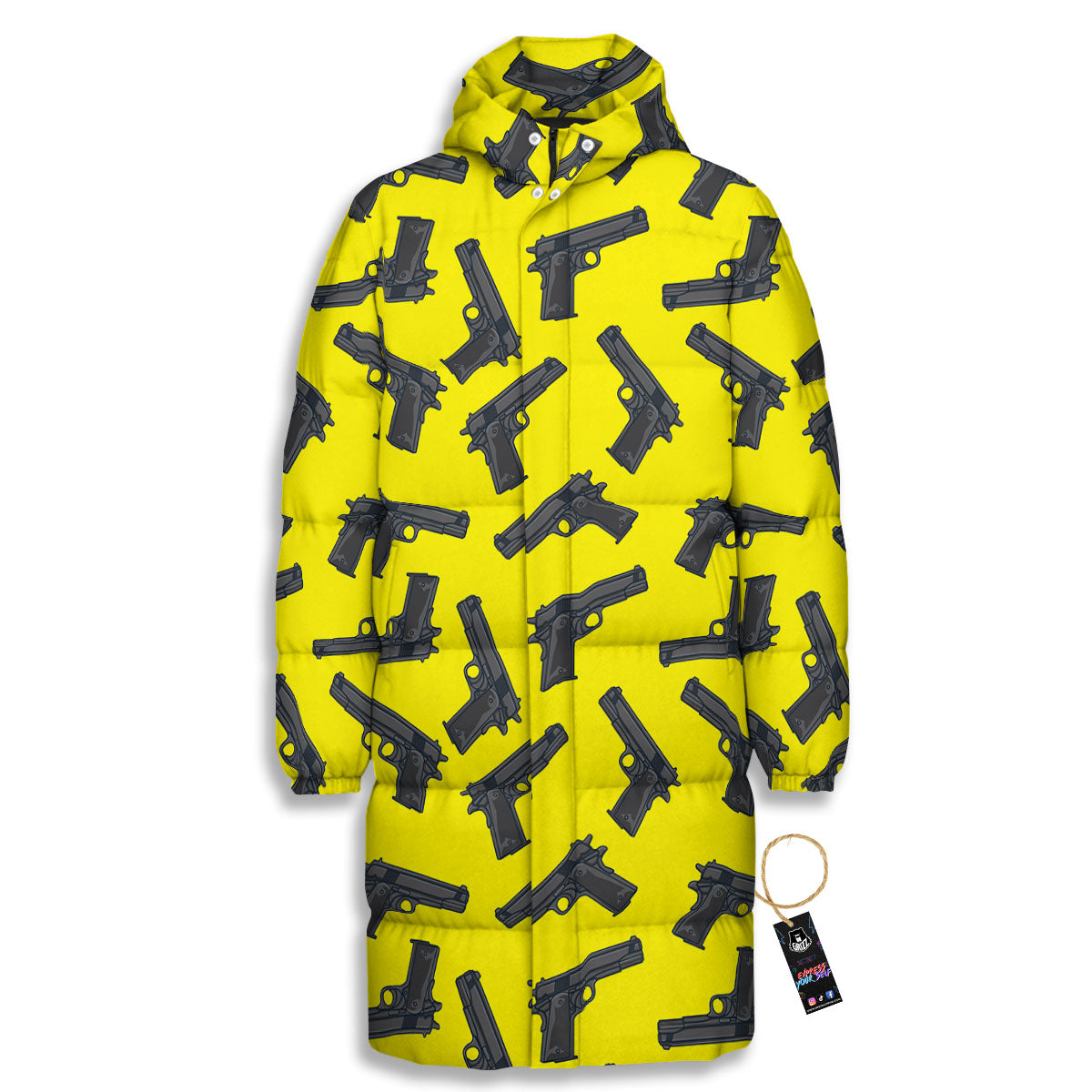 Guns Military Print Pattern Long Down Jacket-grizzshop
