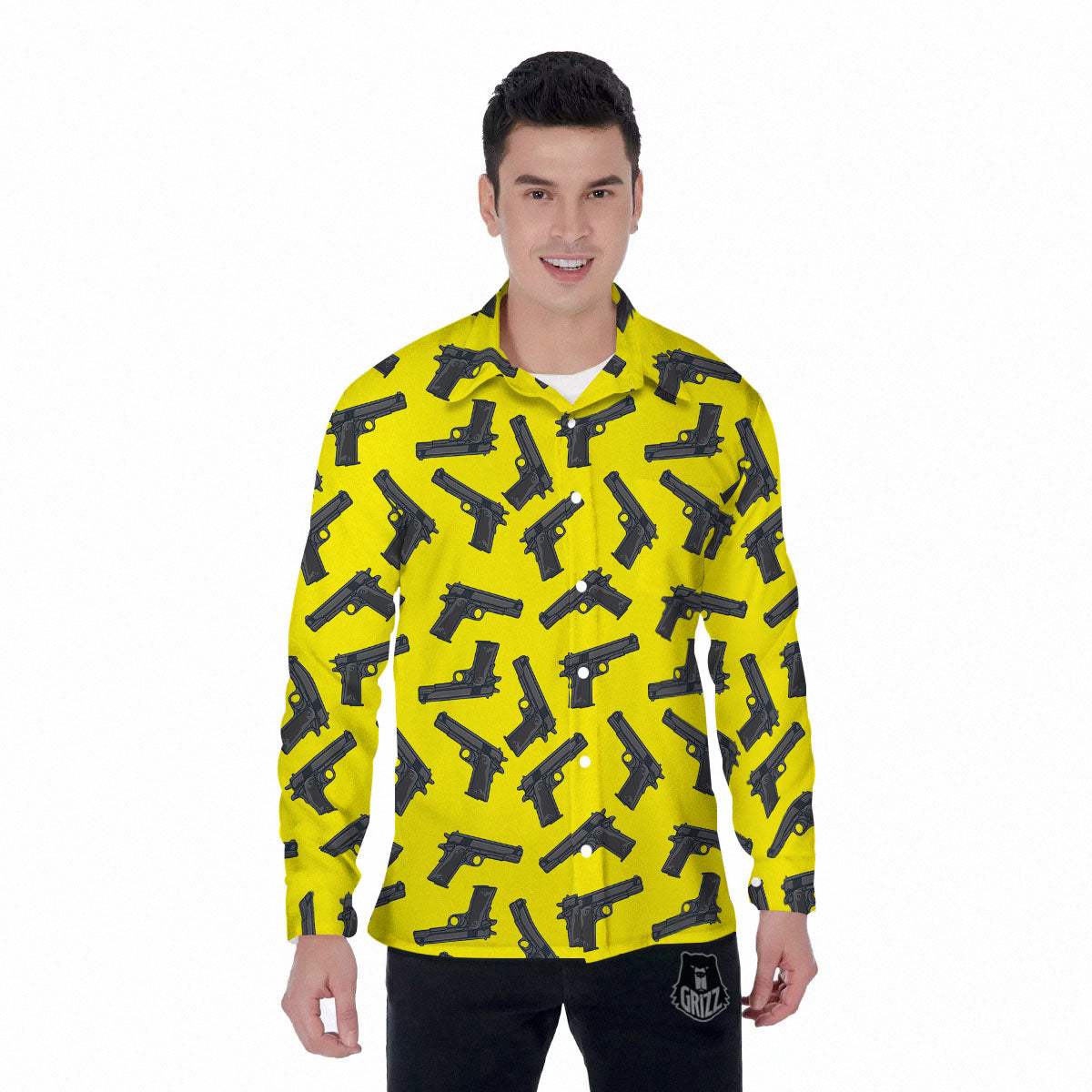Guns Military Print Pattern Men's Long Sleeve Shirts-grizzshop