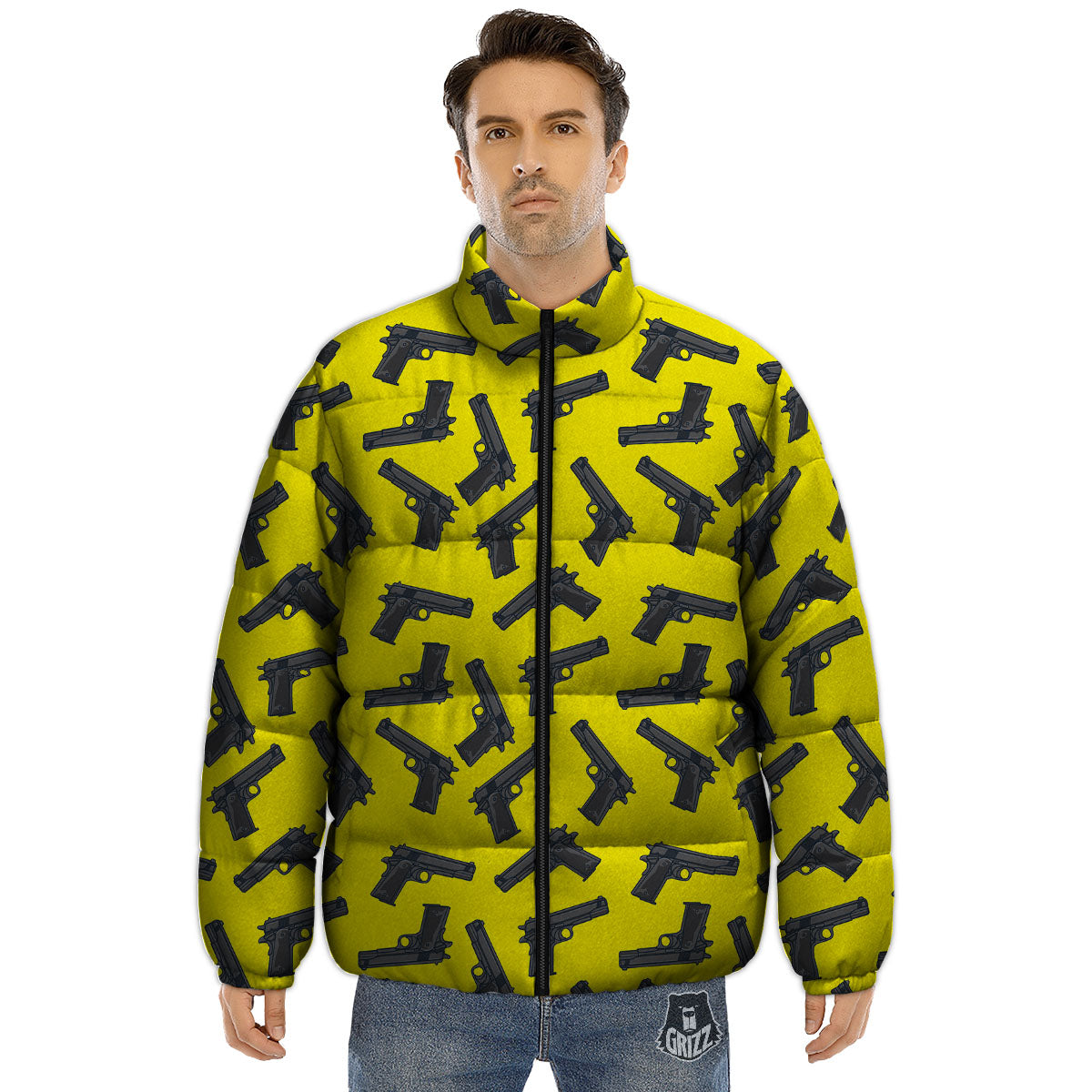 Guns Military Print Pattern Puffer Jacket-grizzshop