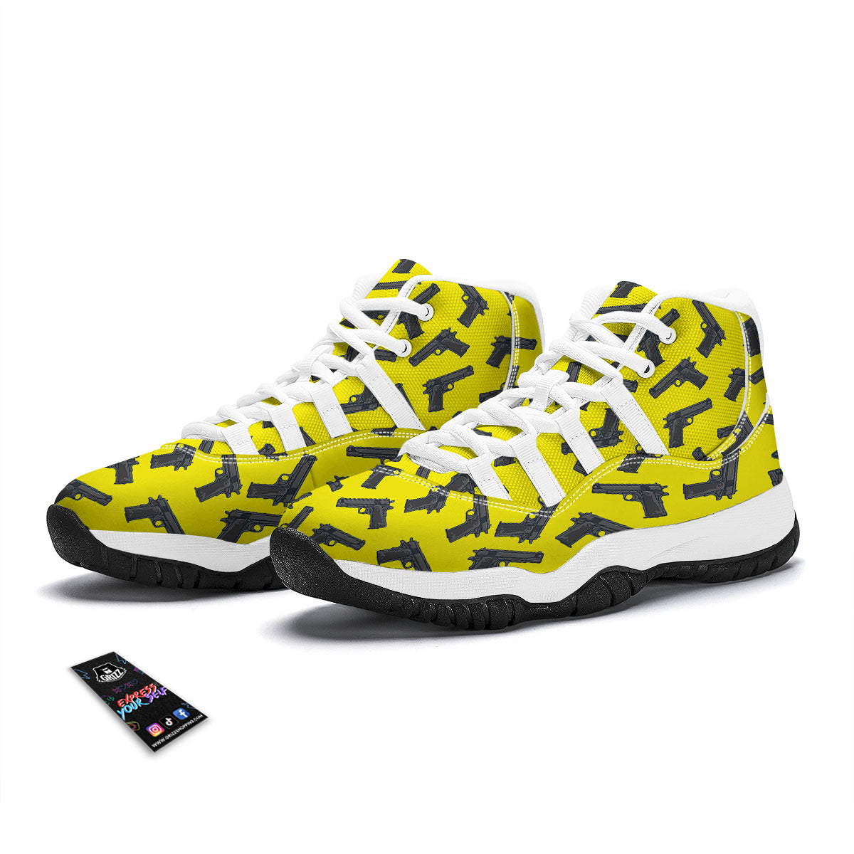 Guns Military Print Pattern White Bball Shoes-grizzshop