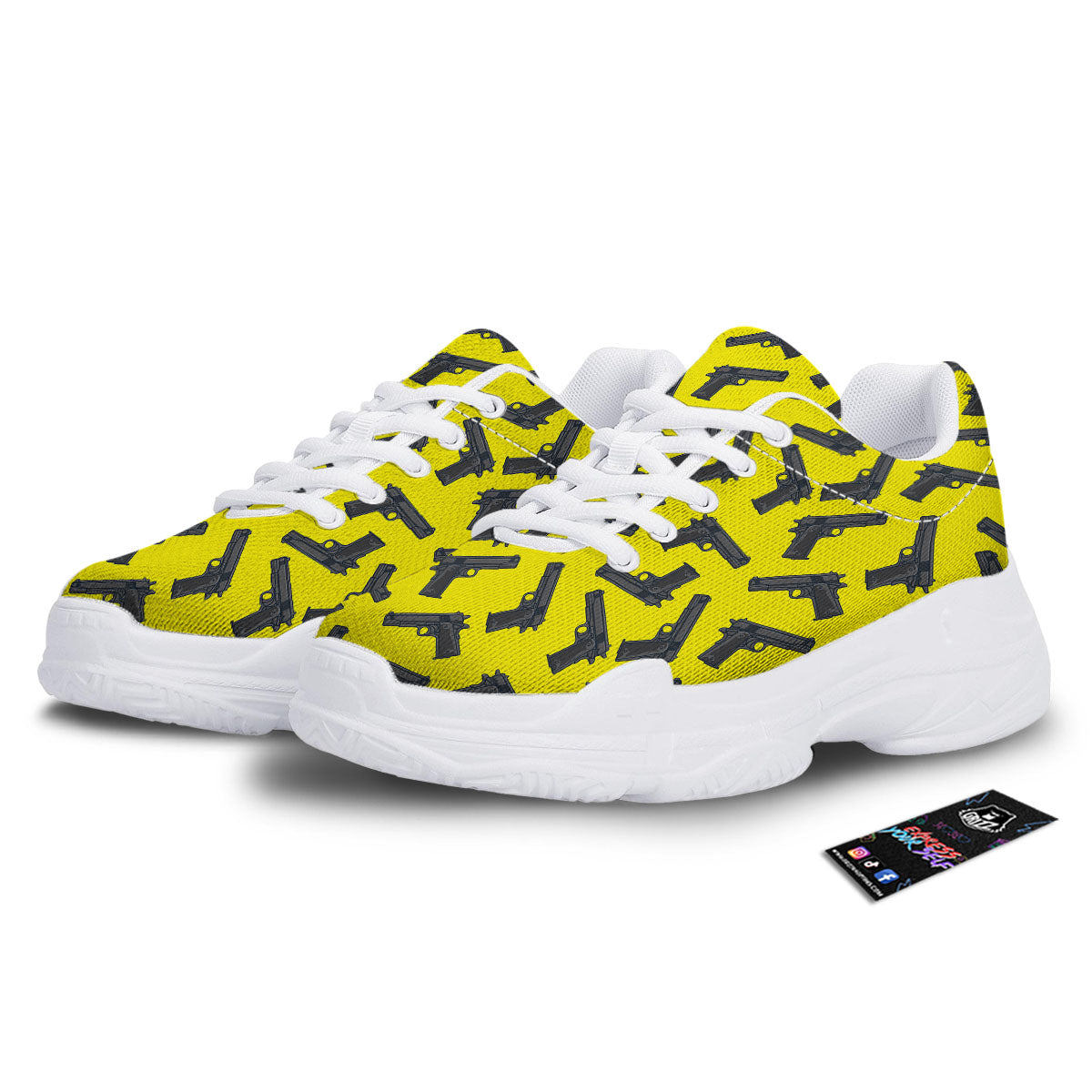 Guns Military Print Pattern White Chunky Shoes-grizzshop