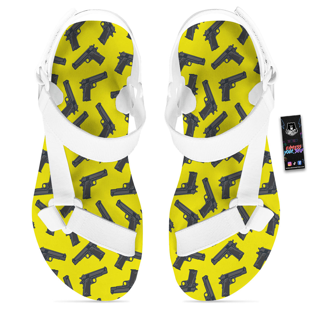 Guns Military Print Pattern White Open Toe Sandals-grizzshop