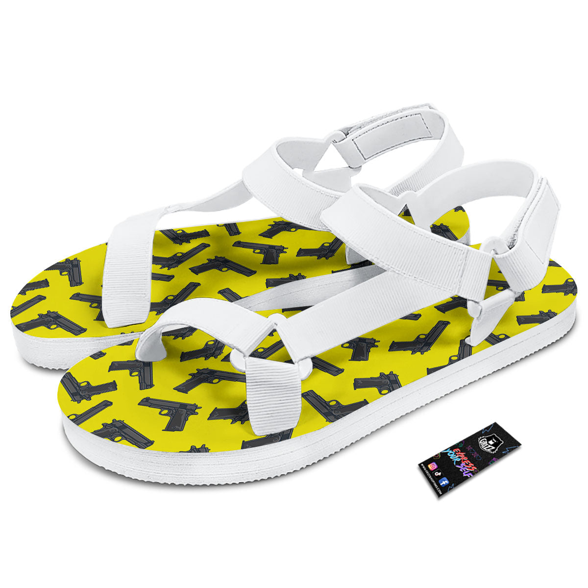 Guns Military Print Pattern White Open Toe Sandals-grizzshop