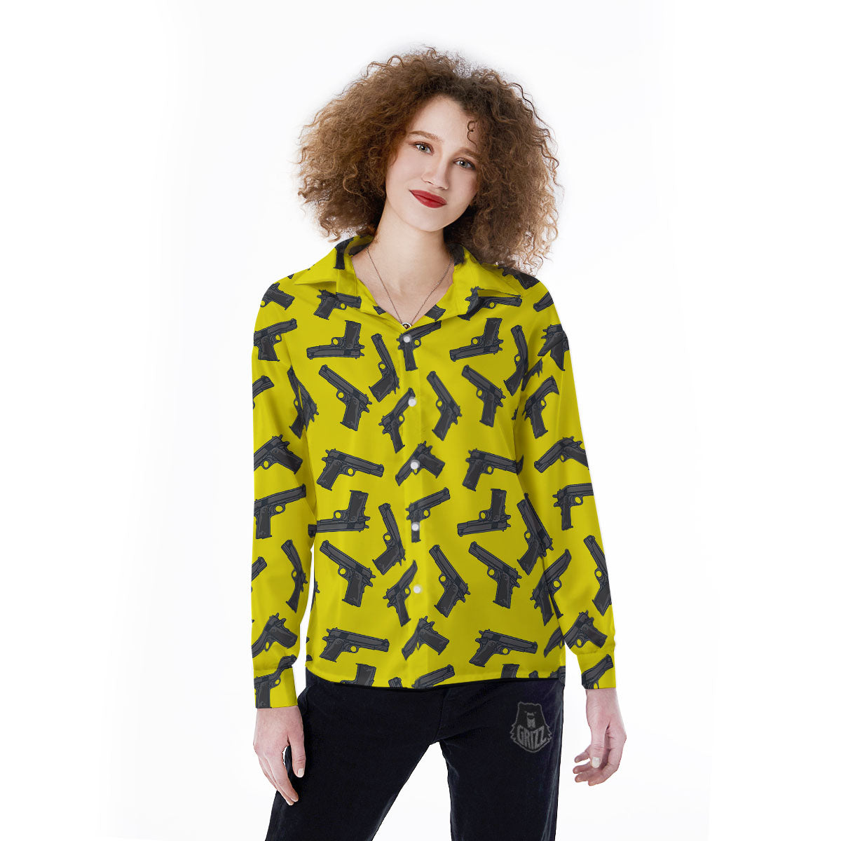 Guns Military Print Pattern Women's Long Sleeve Shirts-grizzshop