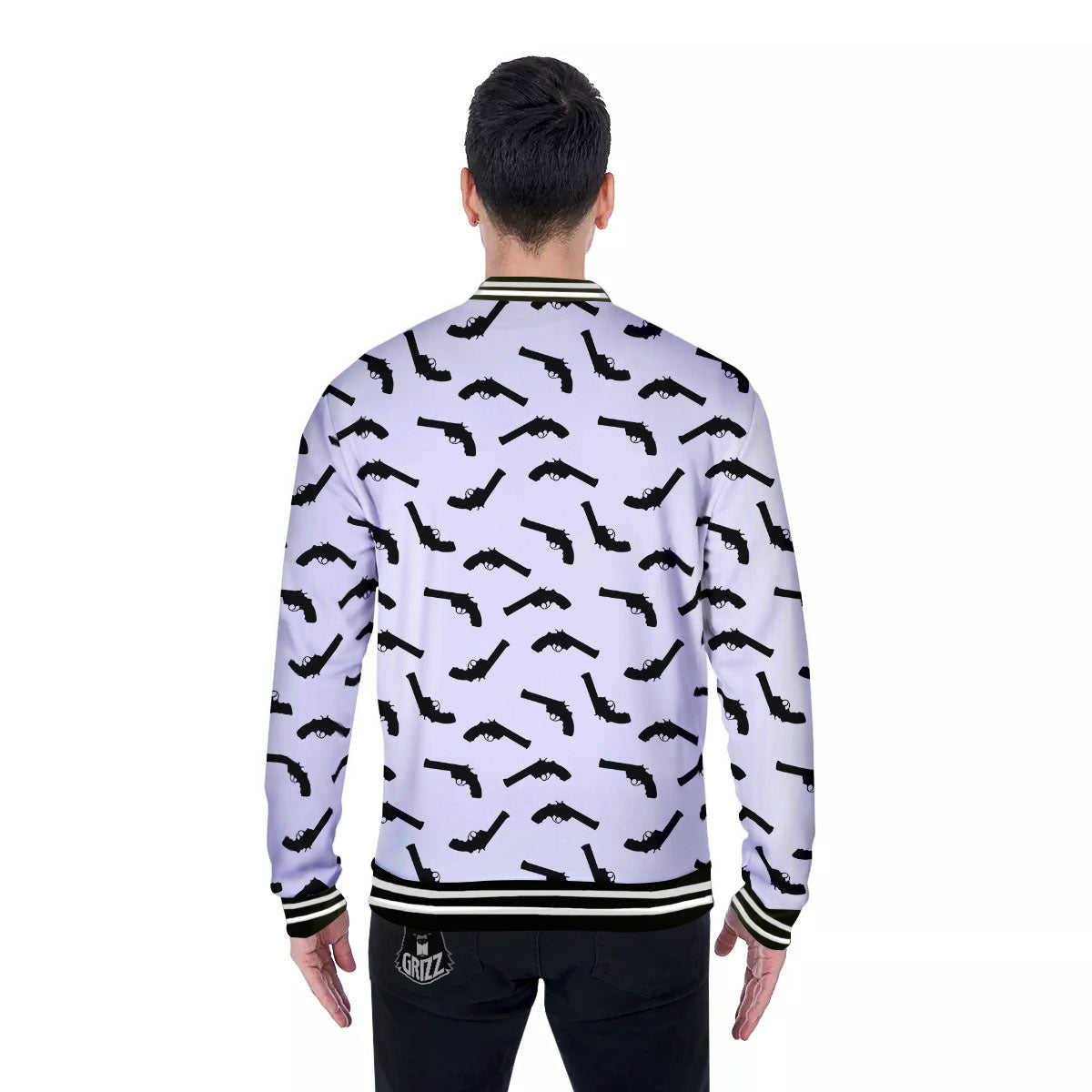 Guns White And Black Print Pattern Baseball Jacket-grizzshop