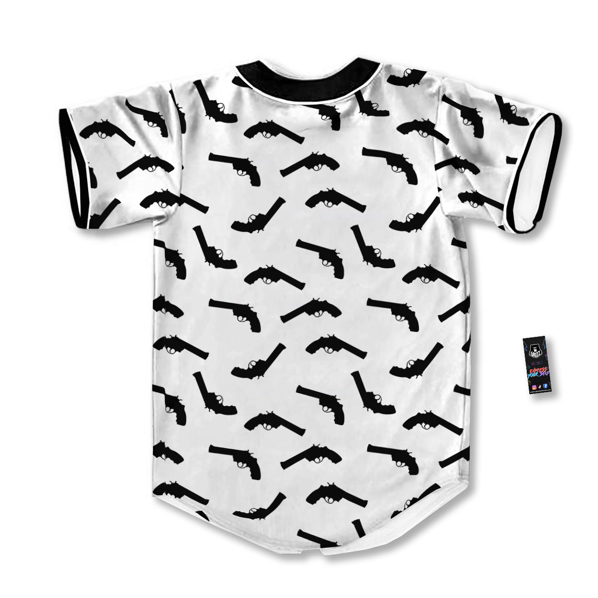 Guns White And Black Print Pattern Baseball Jersey-grizzshop