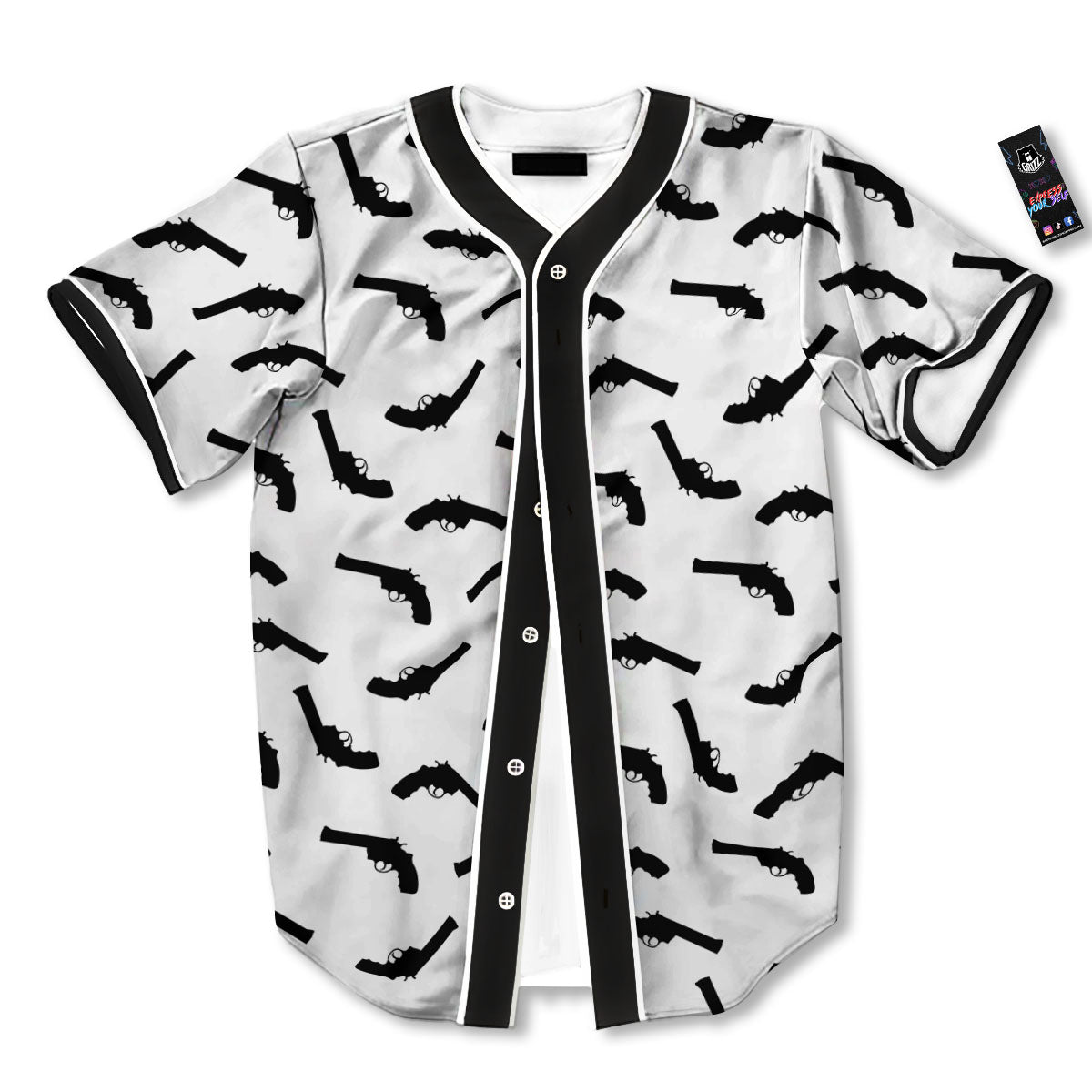 Guns White And Black Print Pattern Baseball Jersey-grizzshop