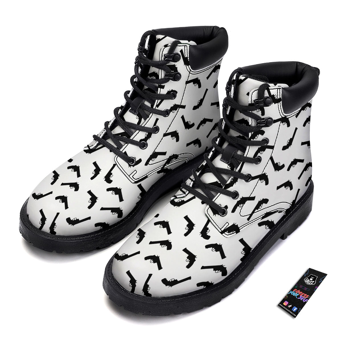 Guns White And Black Print Pattern Boots-grizzshop