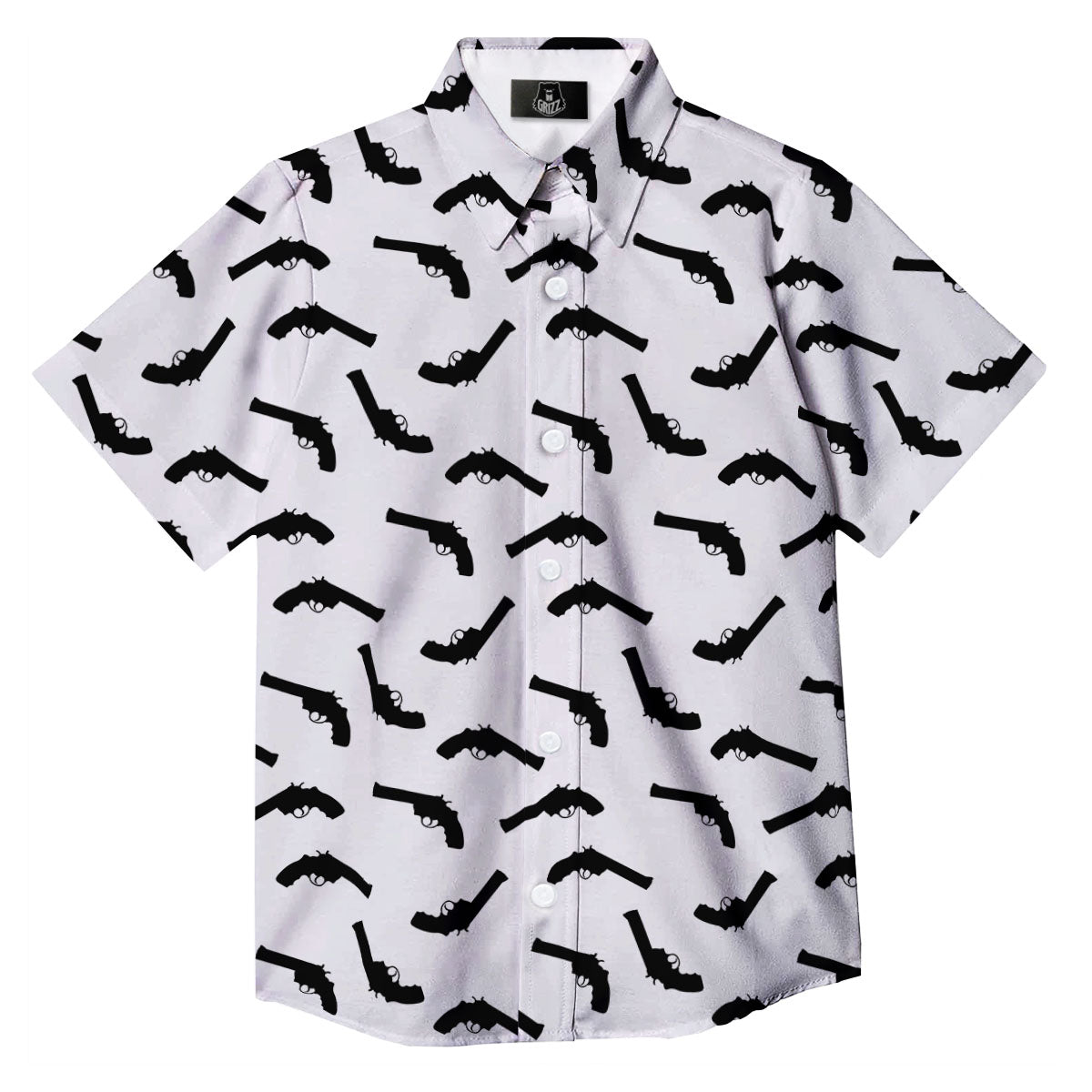 Guns White And Black Print Pattern Button Up Shirt-grizzshop