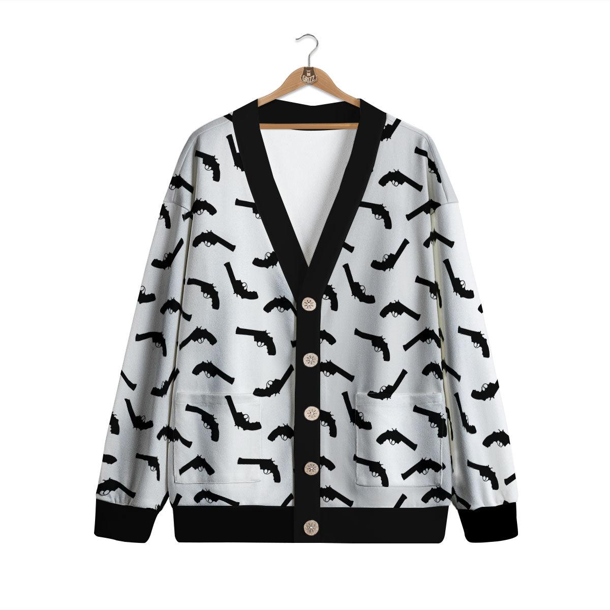 Guns White And Black Print Pattern Cardigan-grizzshop