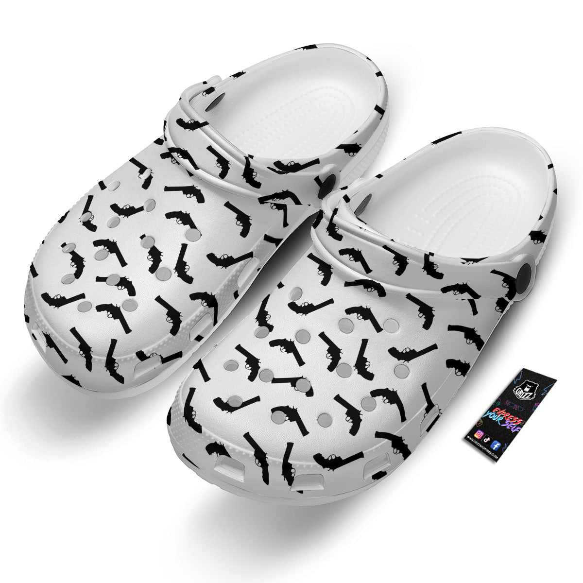 Guns White And Black Print Pattern Clog-grizzshop