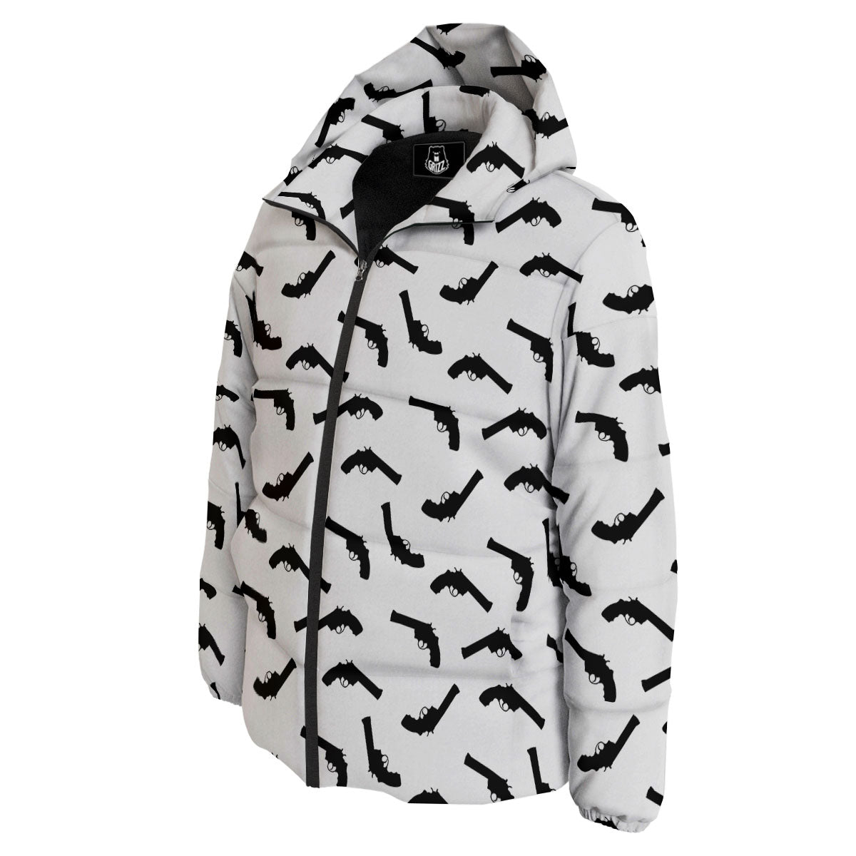 Guns White And Black Print Pattern Down Jacket-grizzshop
