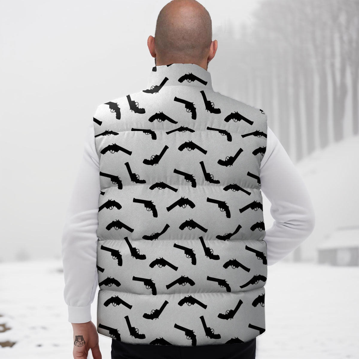 Guns White And Black Print Pattern Down Vest