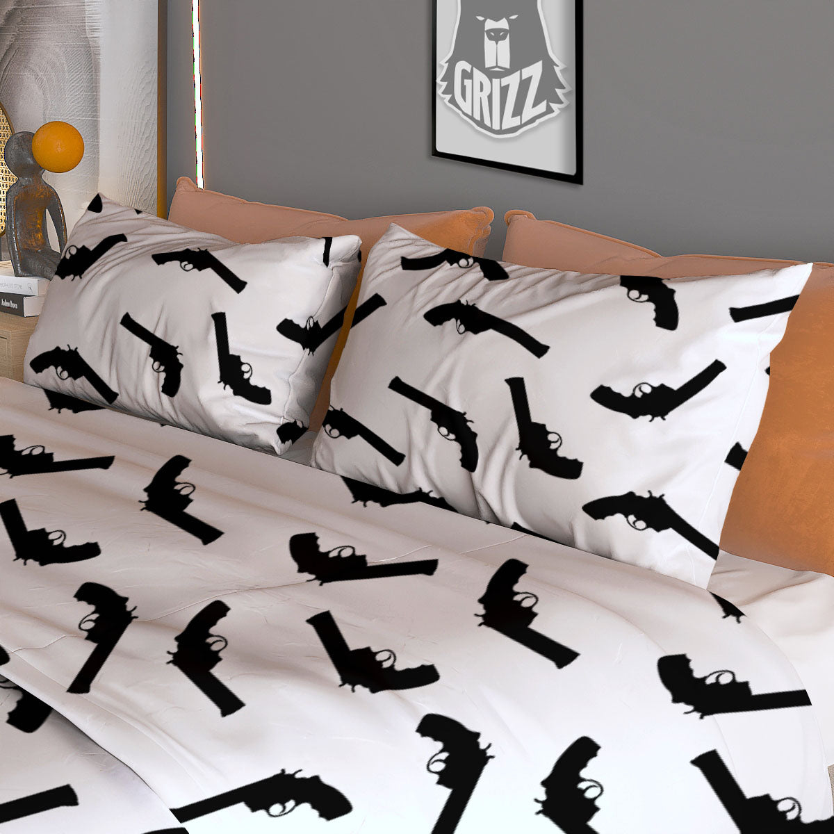 Guns White And Black Print Pattern Duvet Cover Bedding Set