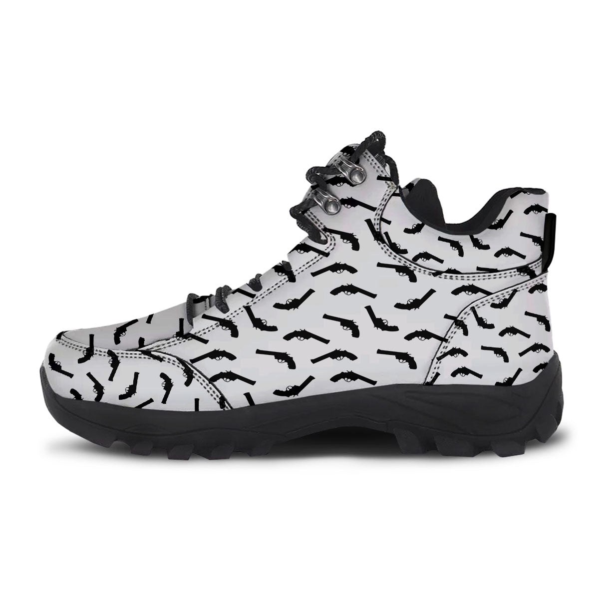 Guns White And Black Print Pattern Hiking Shoes-grizzshop