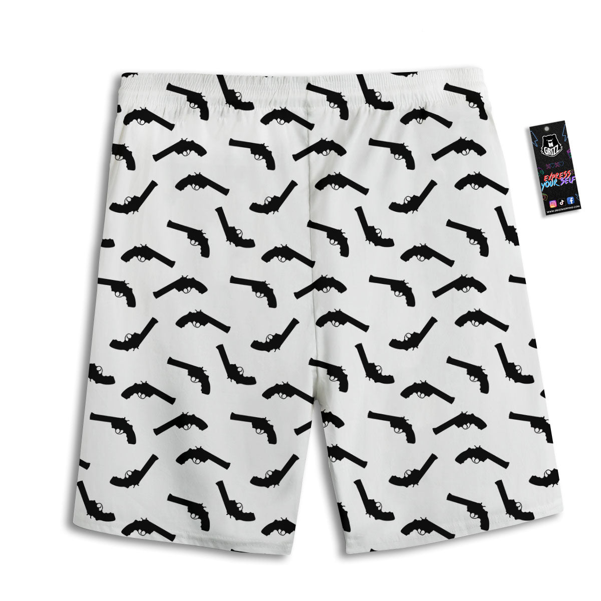 Guns White And Black Print Pattern Men's Athletic Shorts