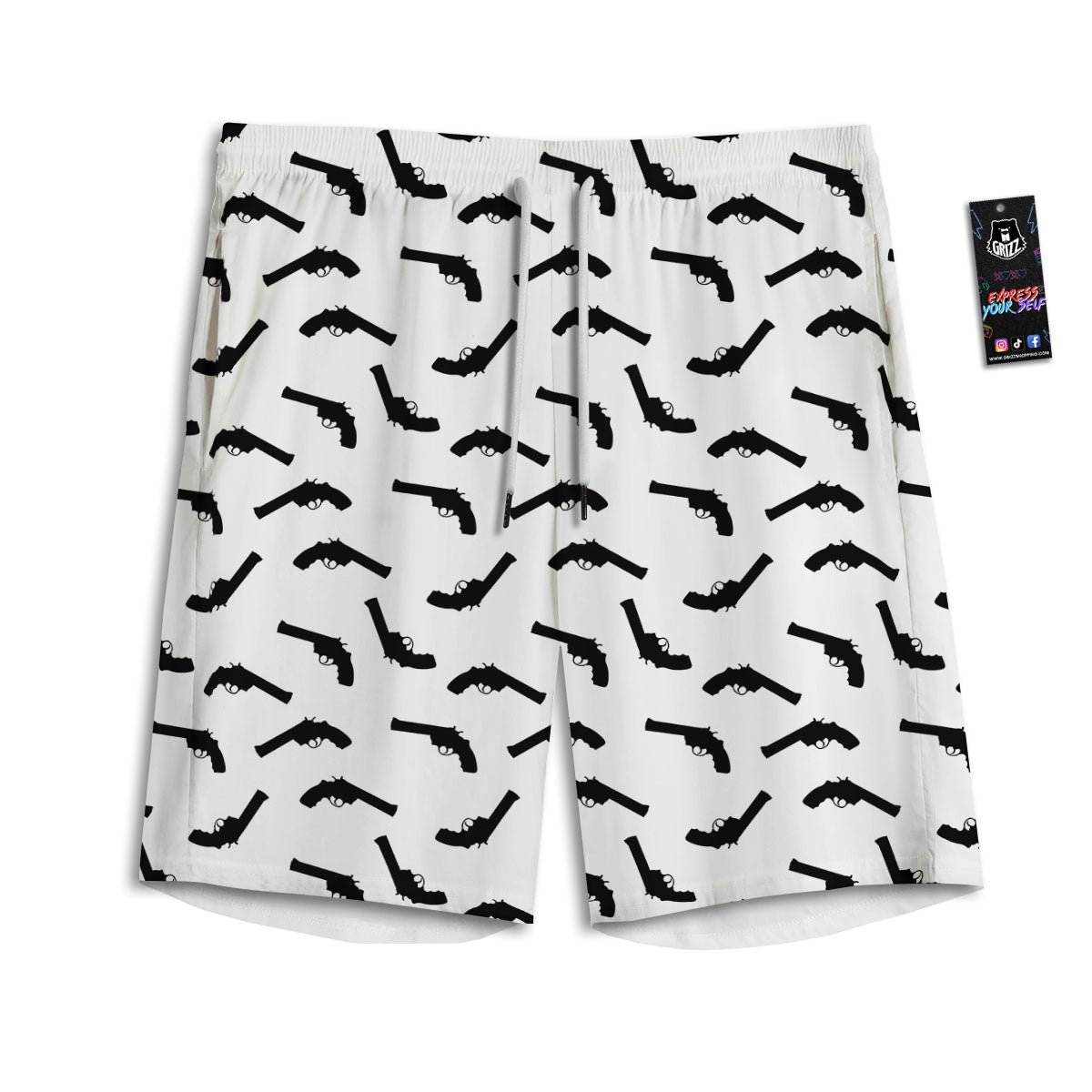 Guns White And Black Print Pattern Men's Athletic Shorts