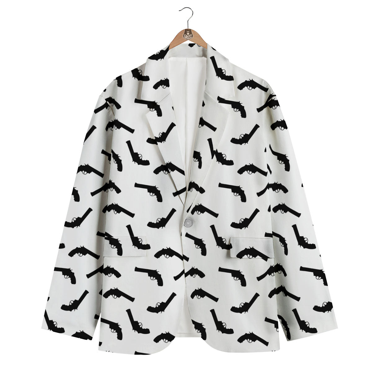 Guns White And Black Print Pattern Men's Blazer-grizzshop