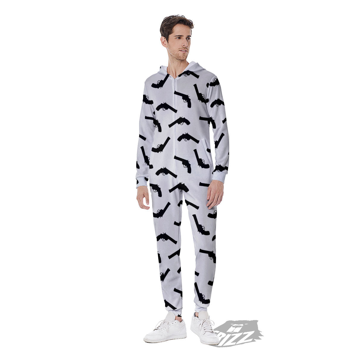 Guns White And Black Print Pattern Men's Jumpsuit-grizzshop