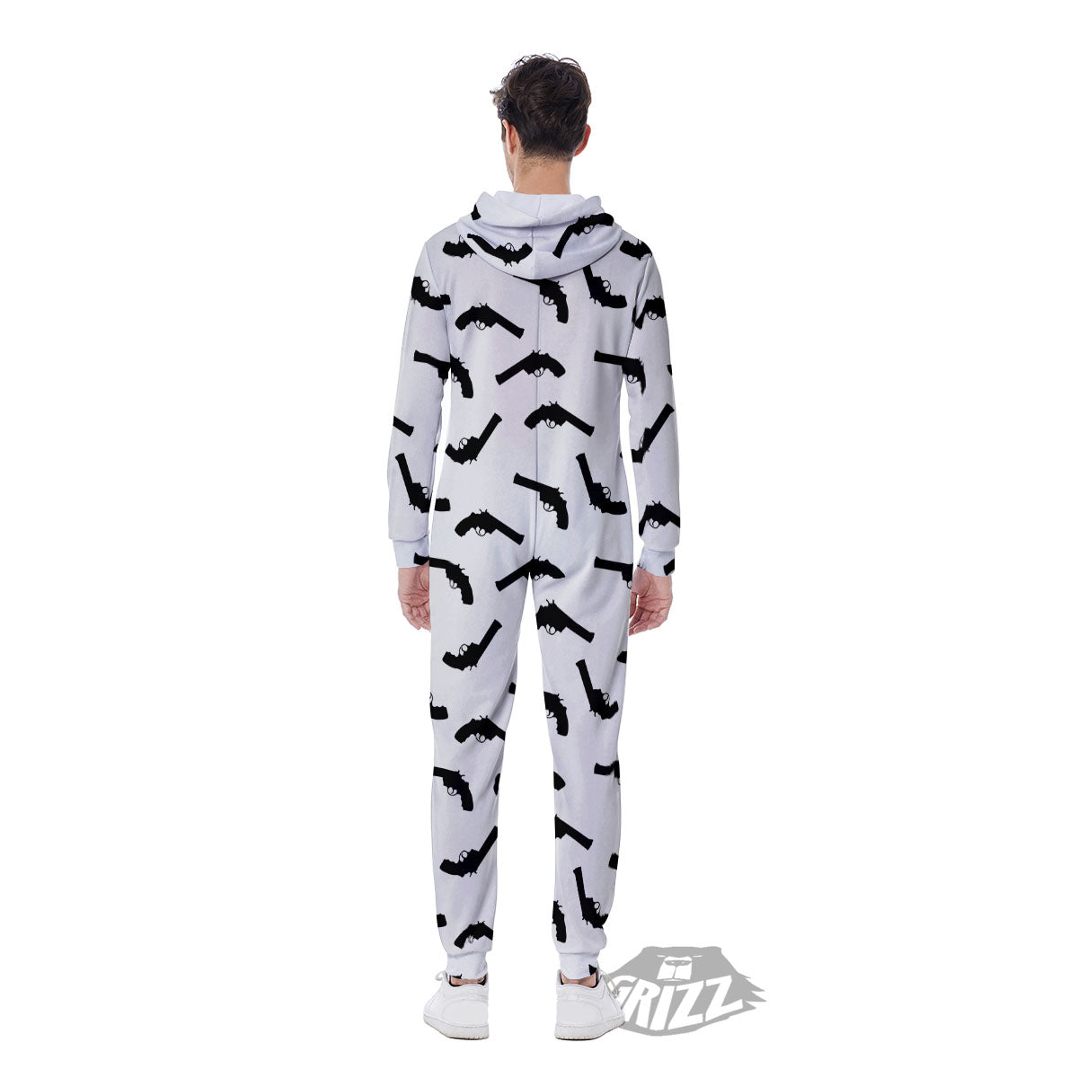 Guns White And Black Print Pattern Men's Jumpsuit-grizzshop