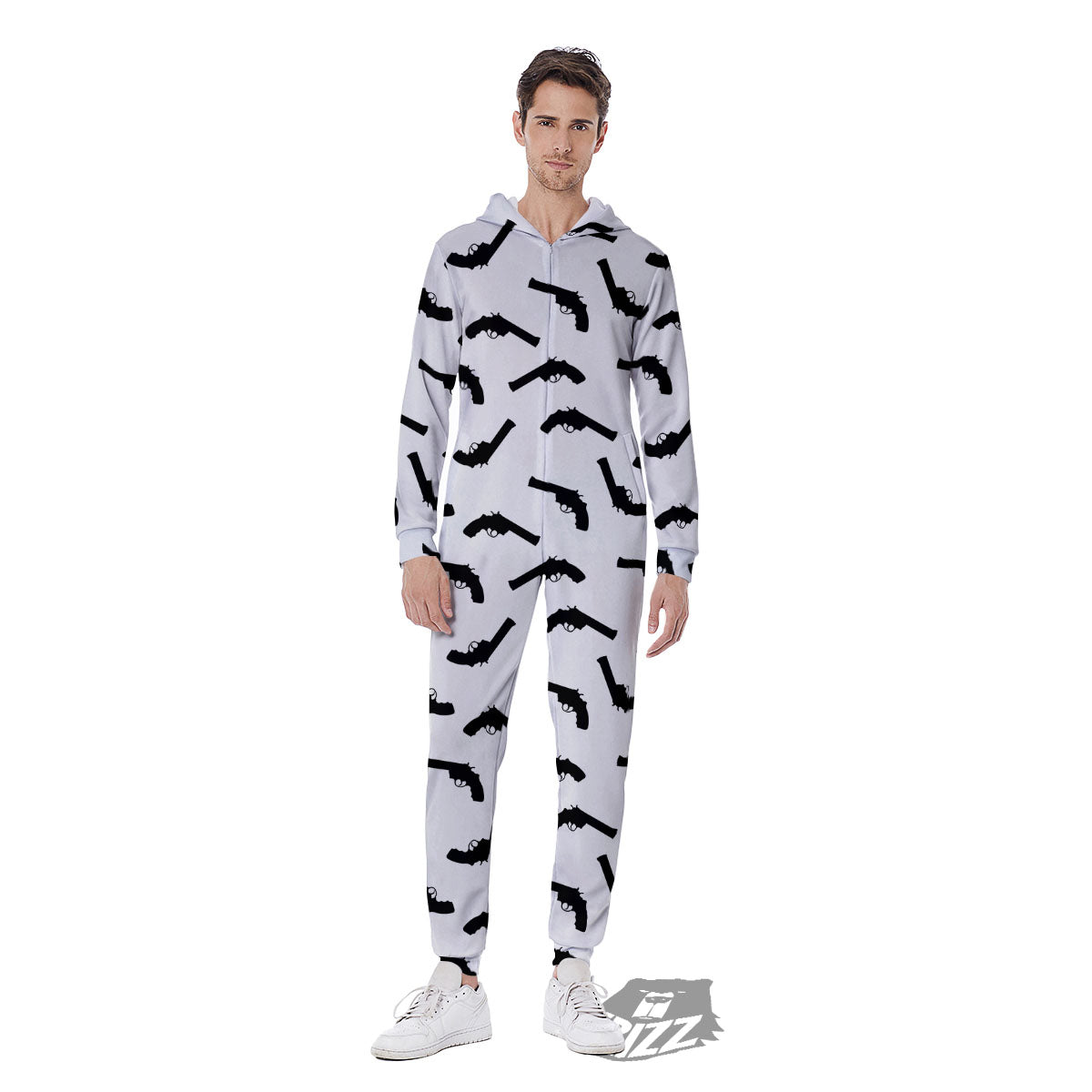 Guns White And Black Print Pattern Men's Jumpsuit-grizzshop