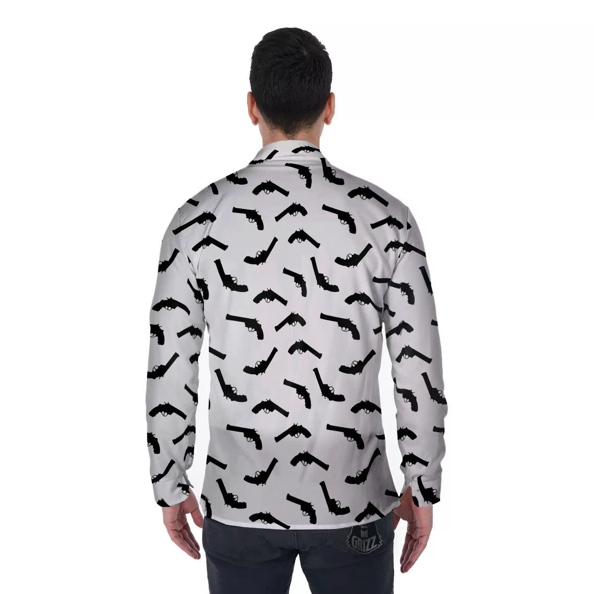 Guns White And Black Print Pattern Men's Long Sleeve Shirts-grizzshop