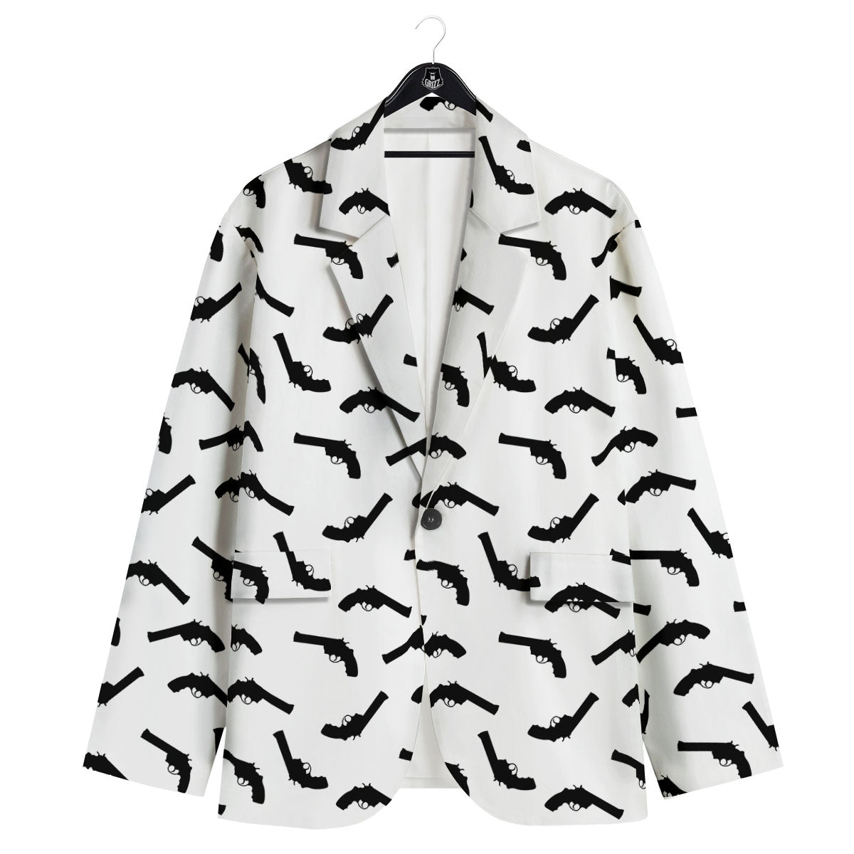Guns White And Black Print Pattern Men's Sport Coat-grizzshop
