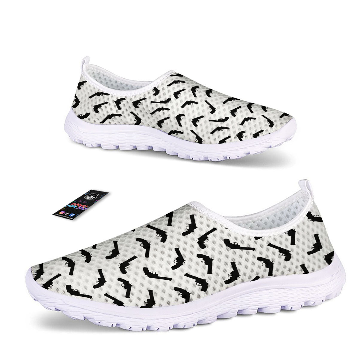 Guns White And Black Print Pattern Nurse Shoes-grizzshop