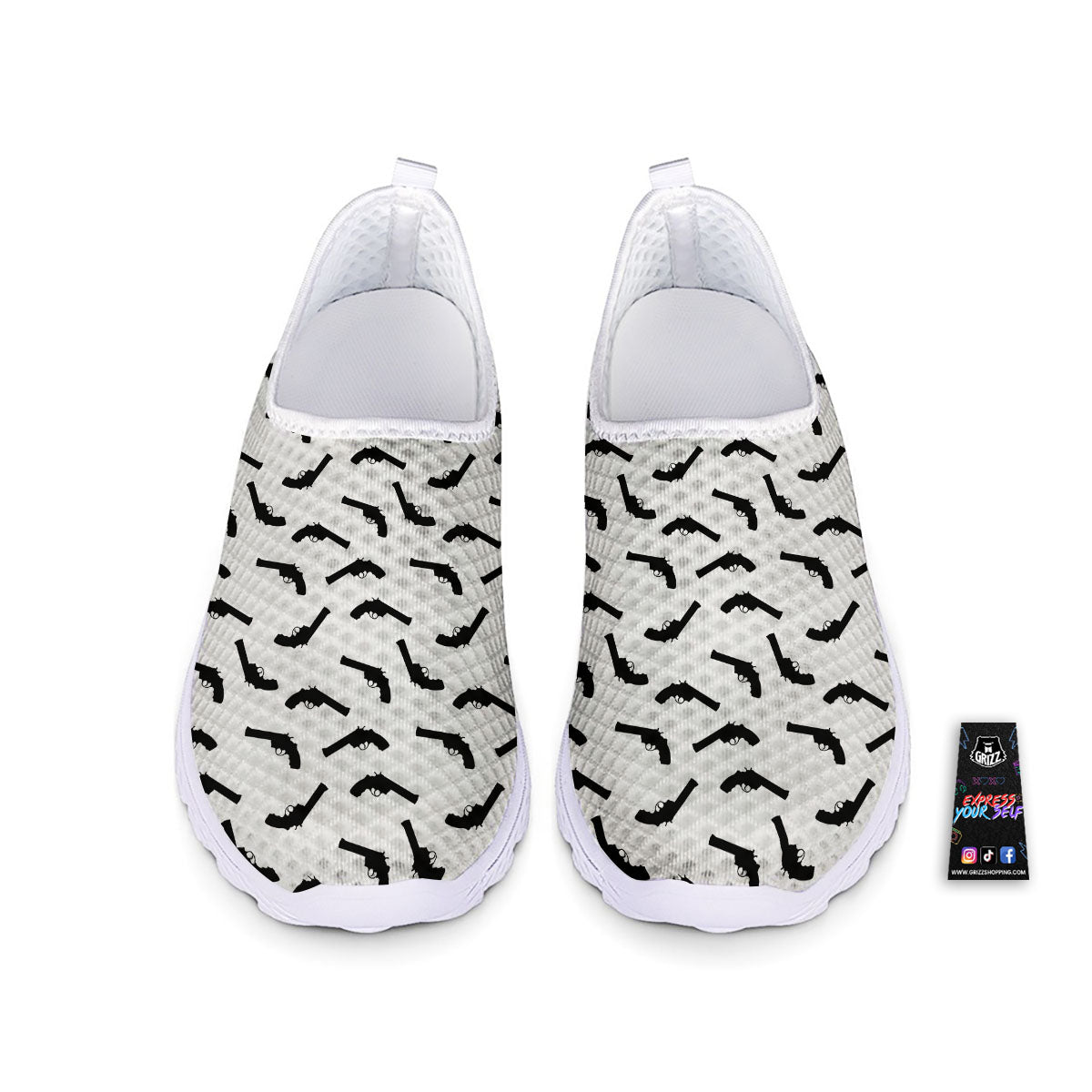 Guns White And Black Print Pattern Nurse Shoes-grizzshop