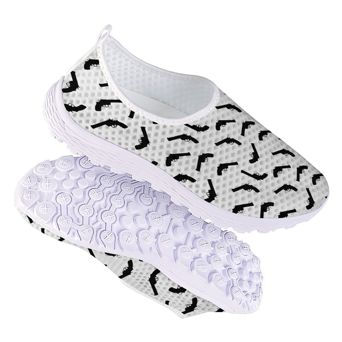 Guns White And Black Print Pattern Nurse Shoes-grizzshop