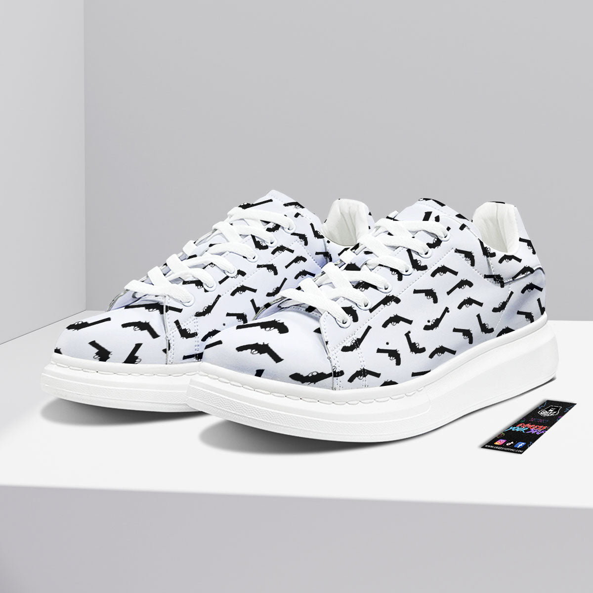 Guns White And Black Print Pattern Platform Shoes-grizzshop