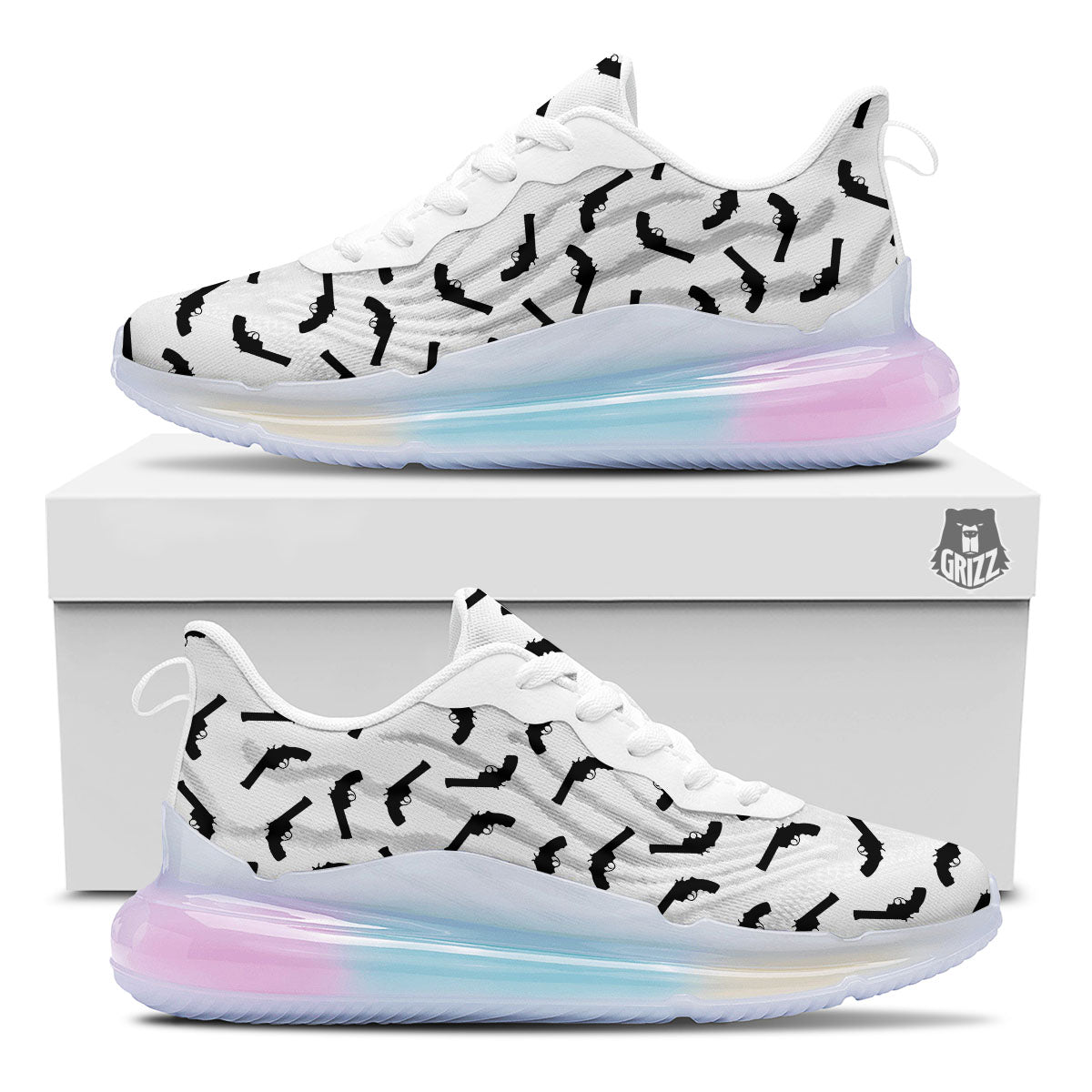 Guns White And Black Print Pattern Running Sneakers-grizzshop