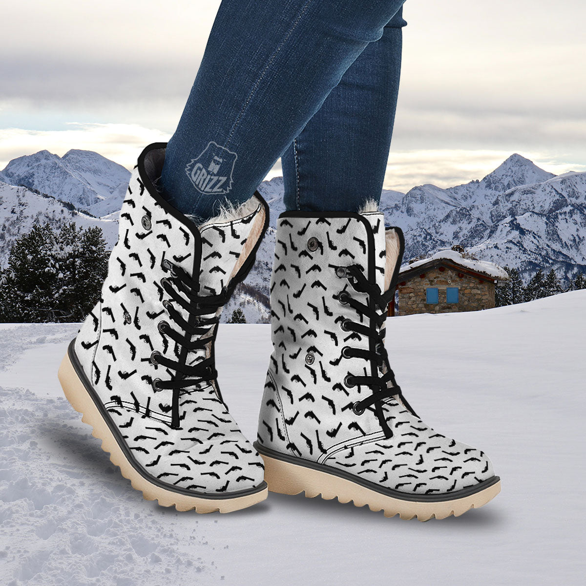 Guns White And Black Print Pattern Snow Boots-grizzshop