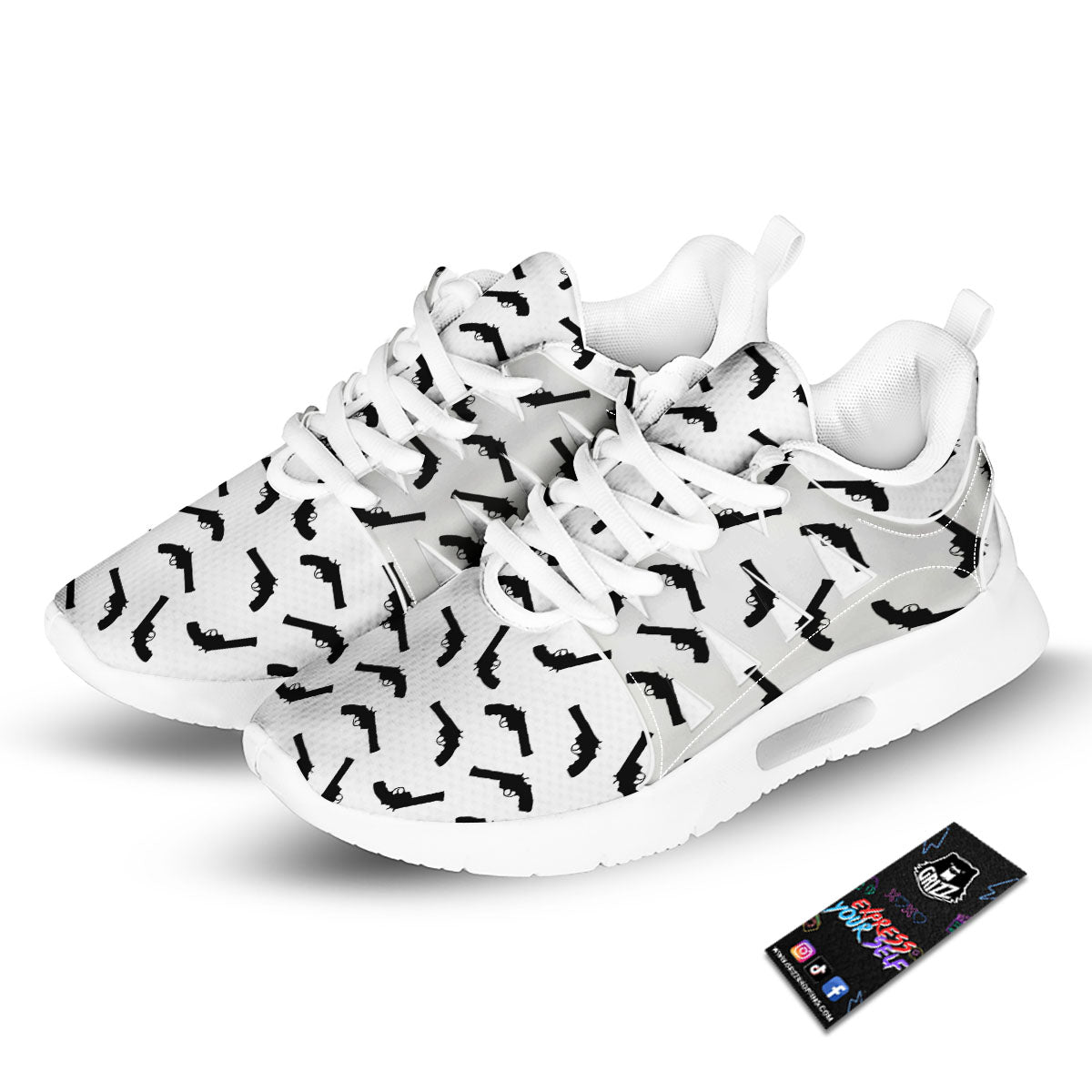 Guns White And Black Print Pattern Tennis Shoes-grizzshop