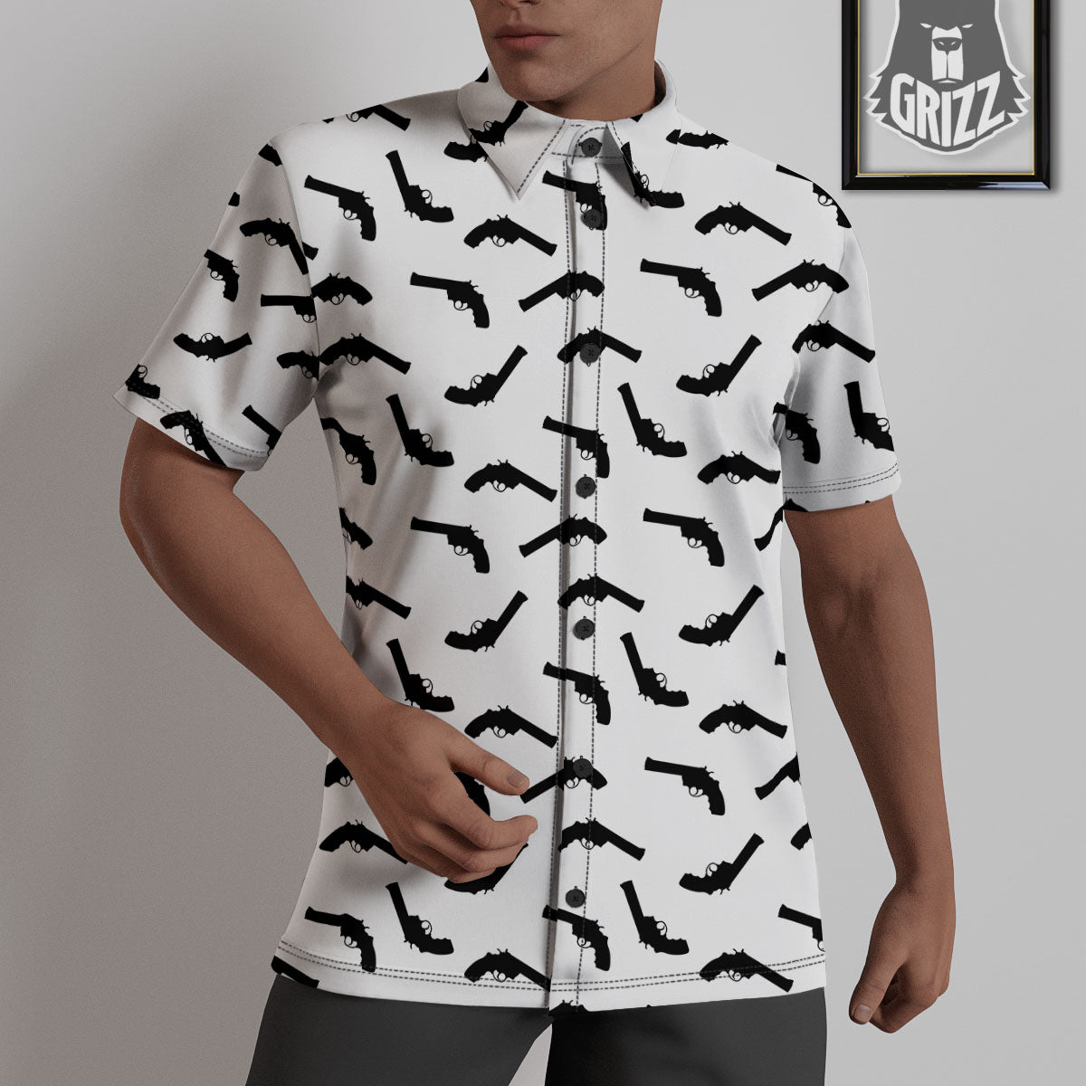 Guns White And Black Print Pattern Untucked Shirts-grizzshop