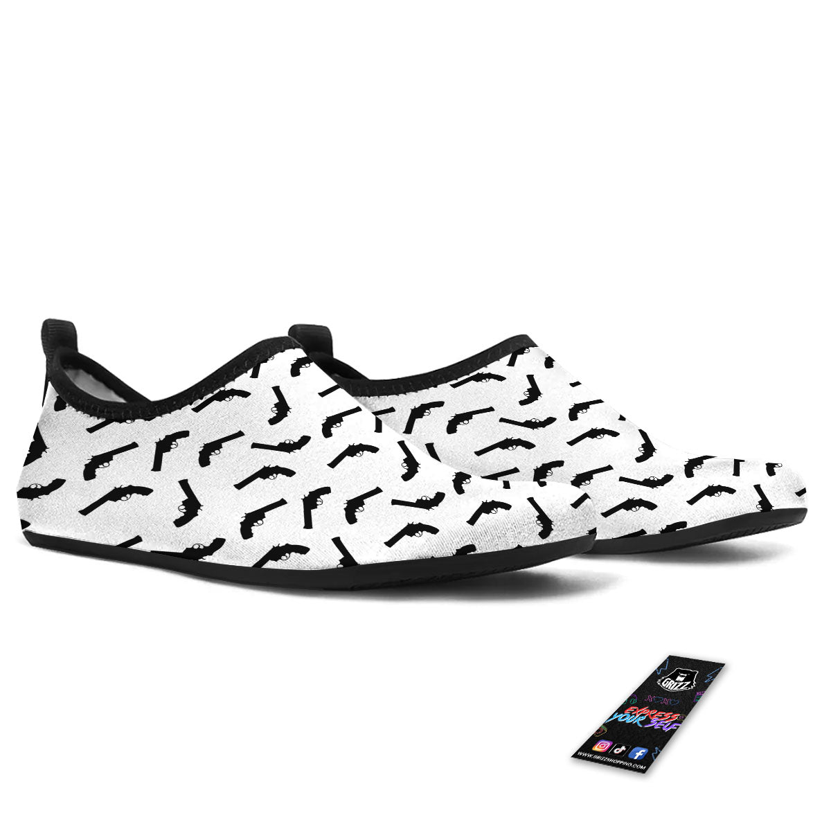 Guns White And Black Print Pattern Water Shoes-grizzshop