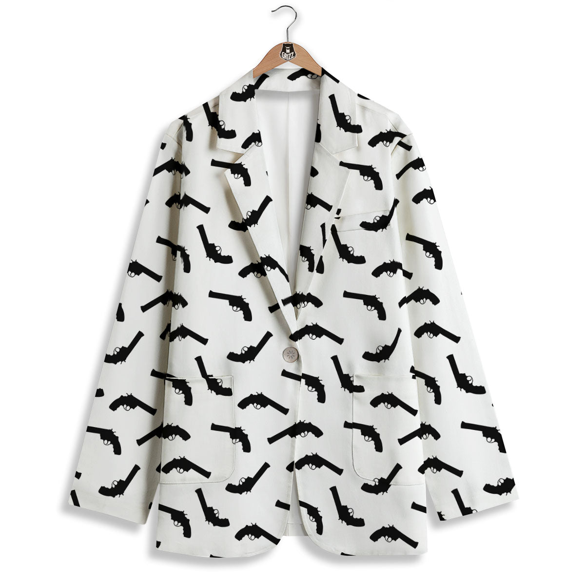 Guns White And Black Print Pattern Women's Blazer-grizzshop