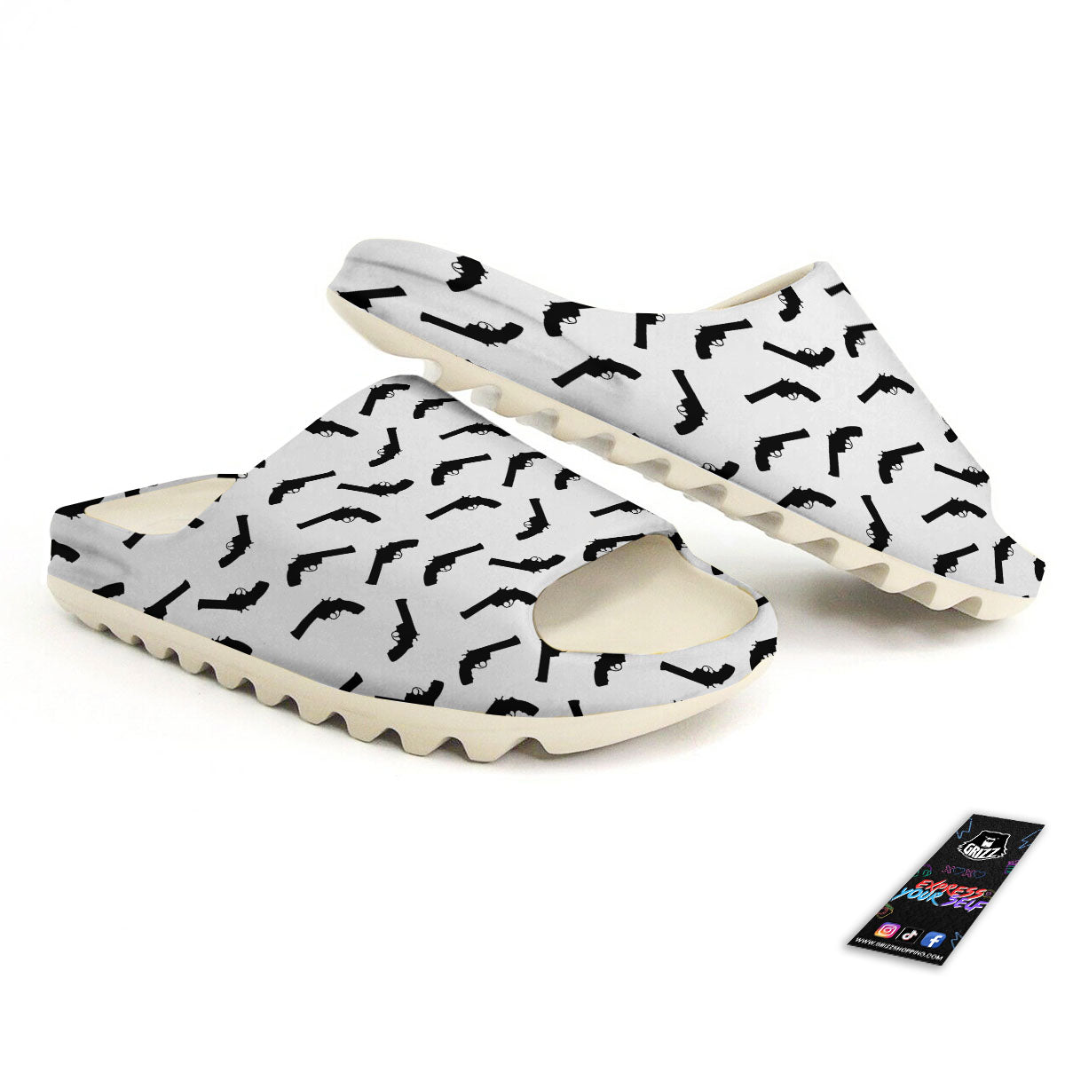 Guns White And Black Print Pattern Sandals-grizzshop