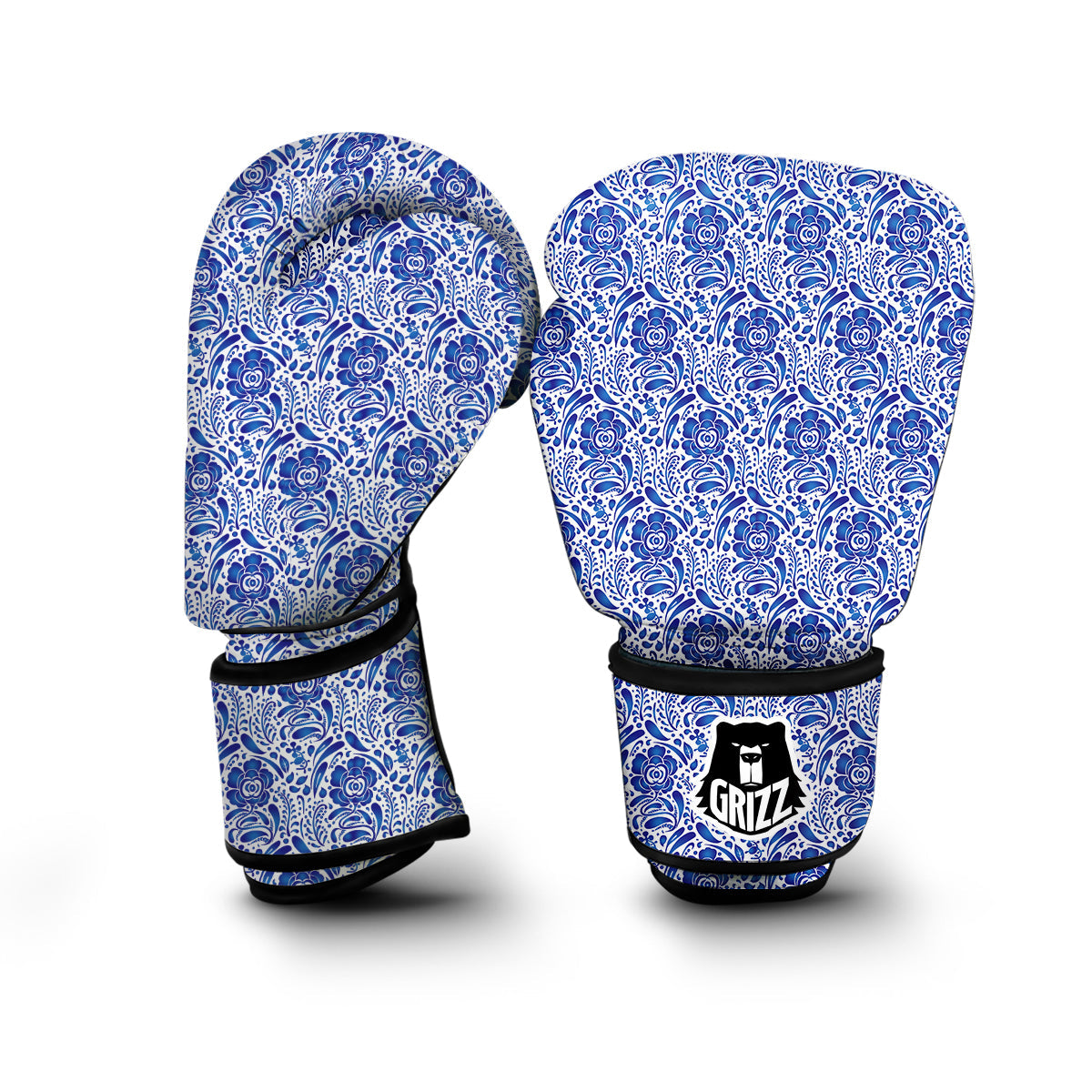 Gzhel Blue White Print Pattern Boxing Gloves-grizzshop