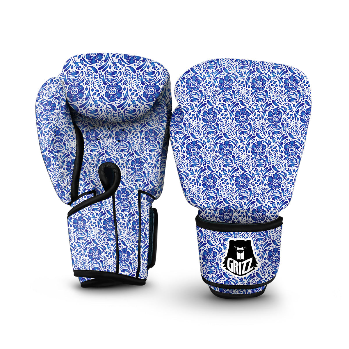 Gzhel Blue White Print Pattern Boxing Gloves-grizzshop