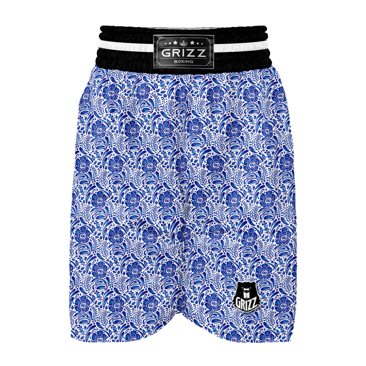 Gzhel Blue White Print Pattern Boxing Shorts-grizzshop