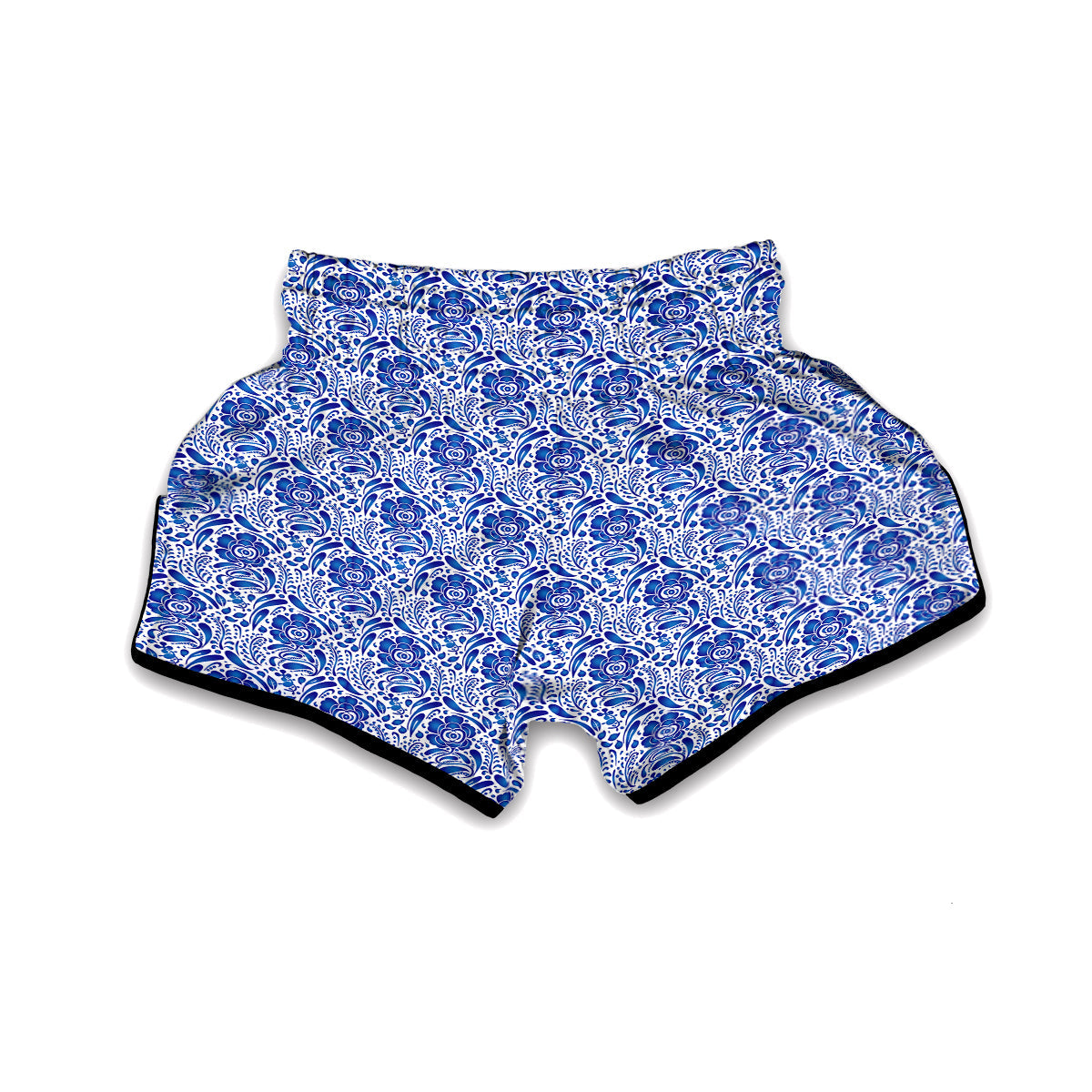 Gzhel Blue White Print Pattern Muay Thai Boxing Shorts-grizzshop