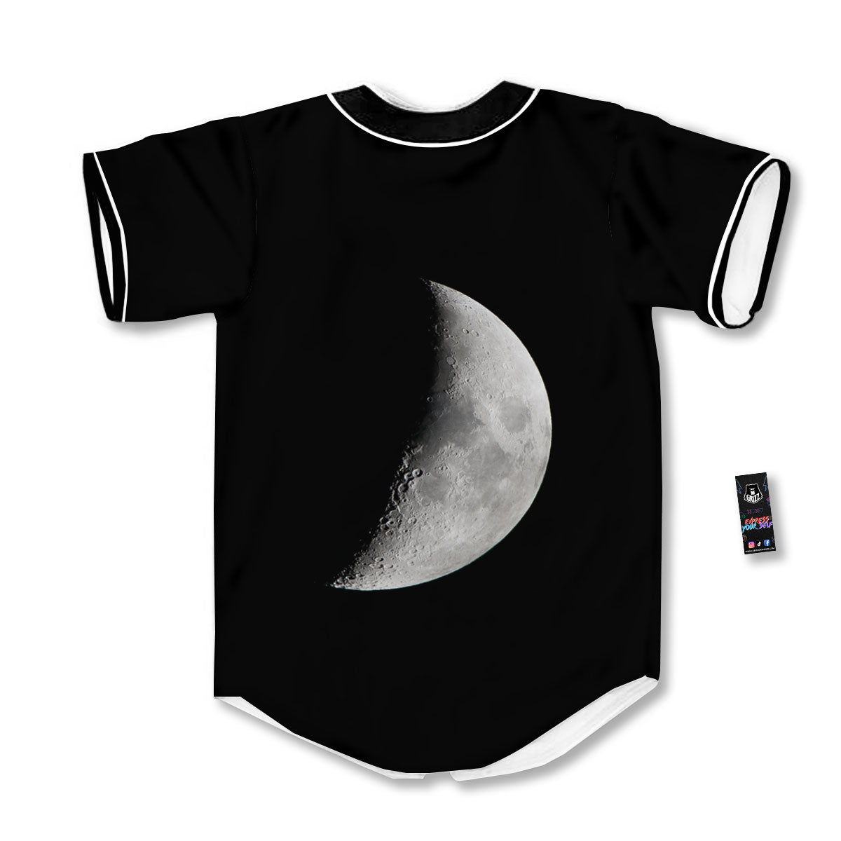 Half Moon Print Baseball Jersey-grizzshop