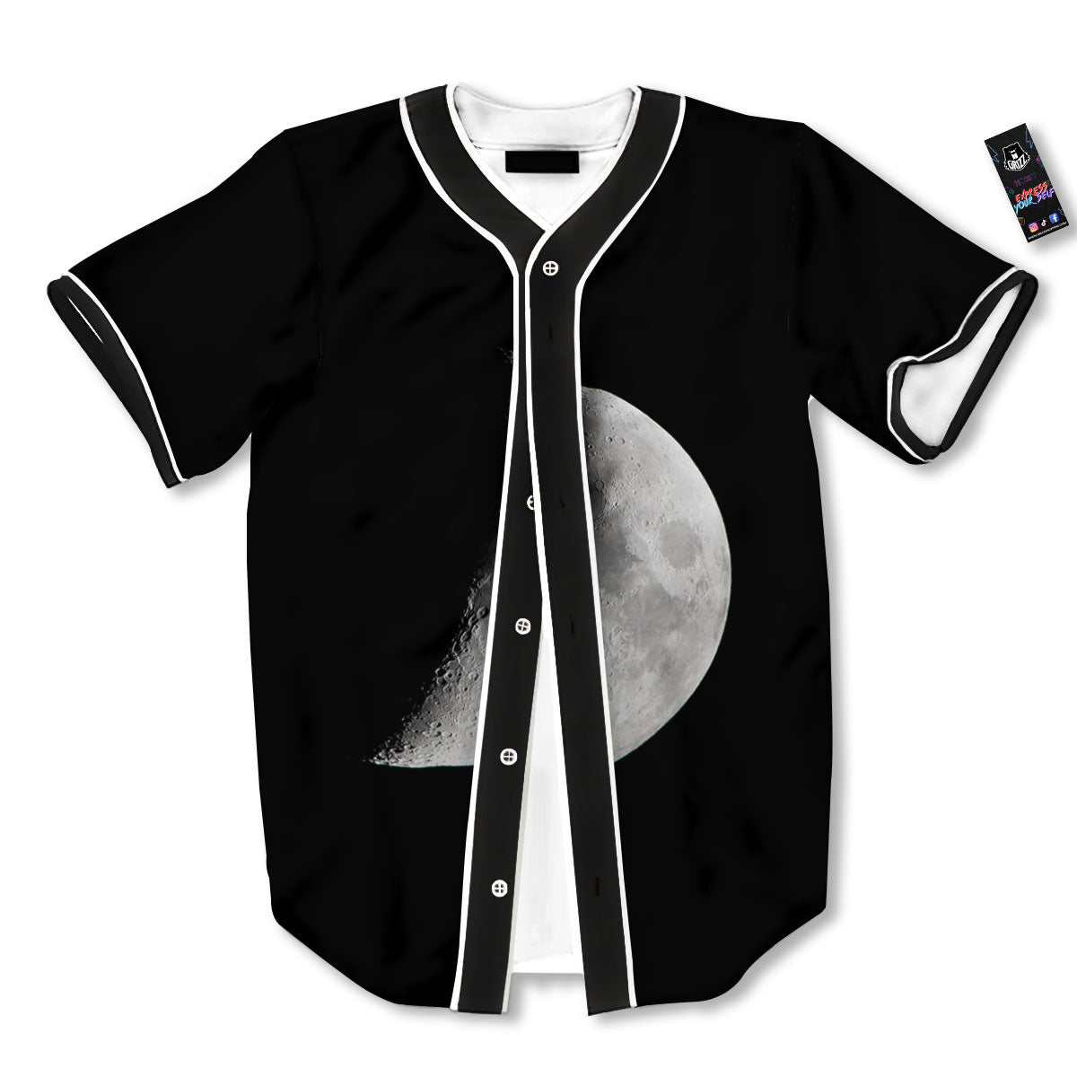 Half Moon Print Baseball Jersey-grizzshop