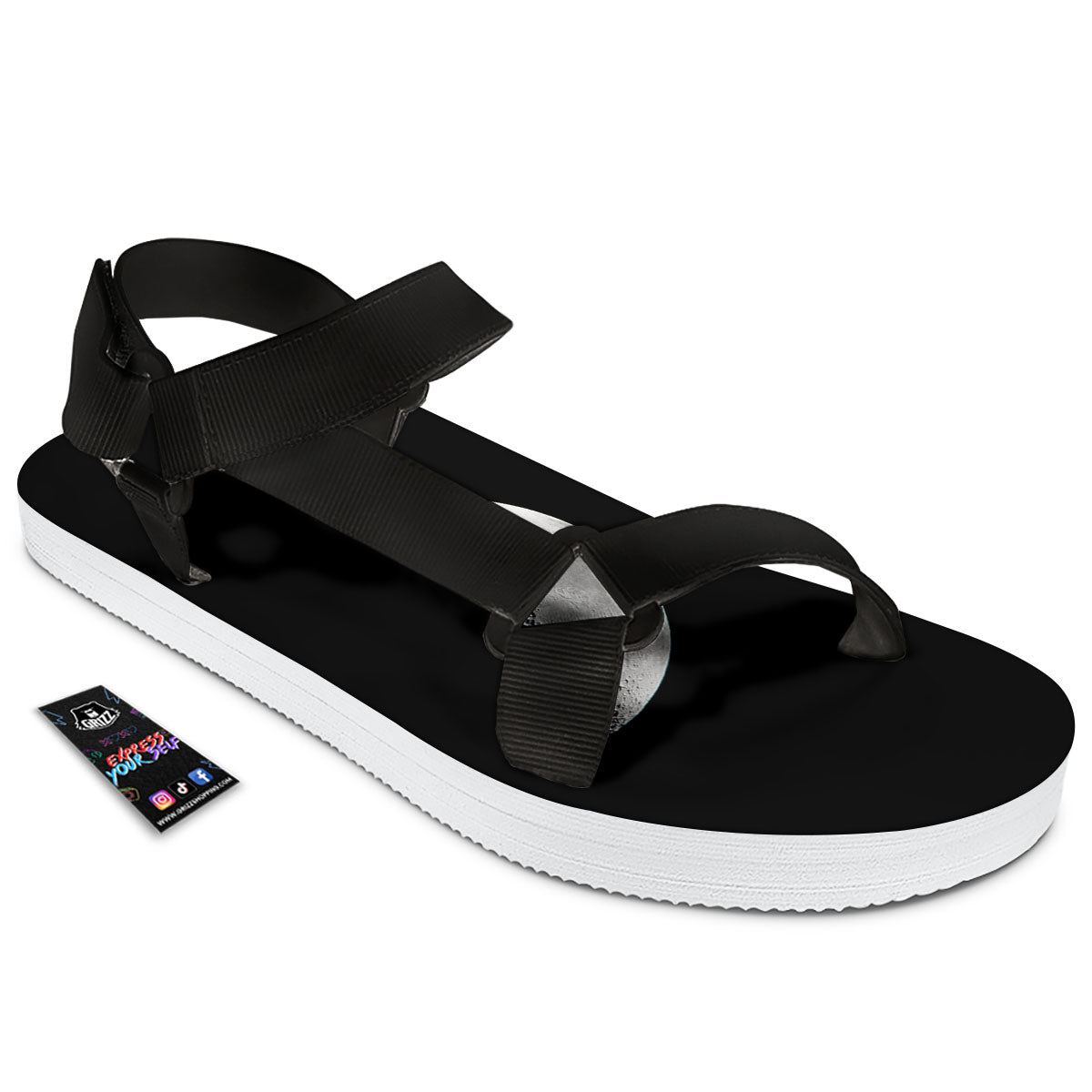 Half Moon Print Black Open Toe Sandals-grizzshop